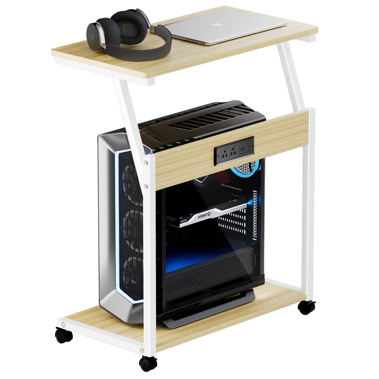 FANXIYQ Computer Tower Stand with 360° Locking Casters, 5 Height Adjustable Mobile CPU Cart, Under Desk PC Holder for Gaming Desktop, Home Office Organization, White