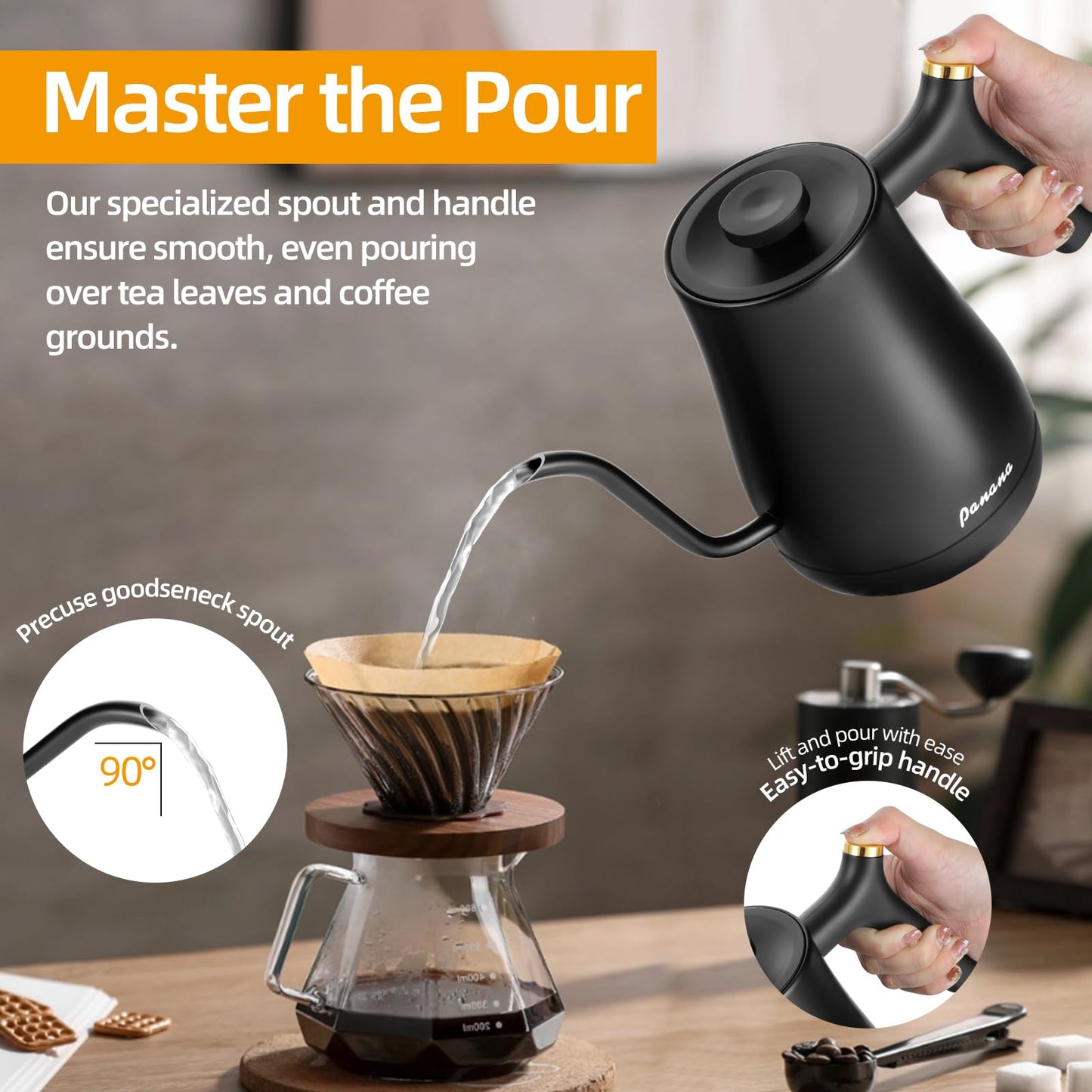 Panana Electrick Kettle, Gooseneck Electric Kettle Temperature Control with LCD Display, Pour Over Coffee Tea Kettle, Fast Heating, Overheat Protection, Memory Function,0.8L