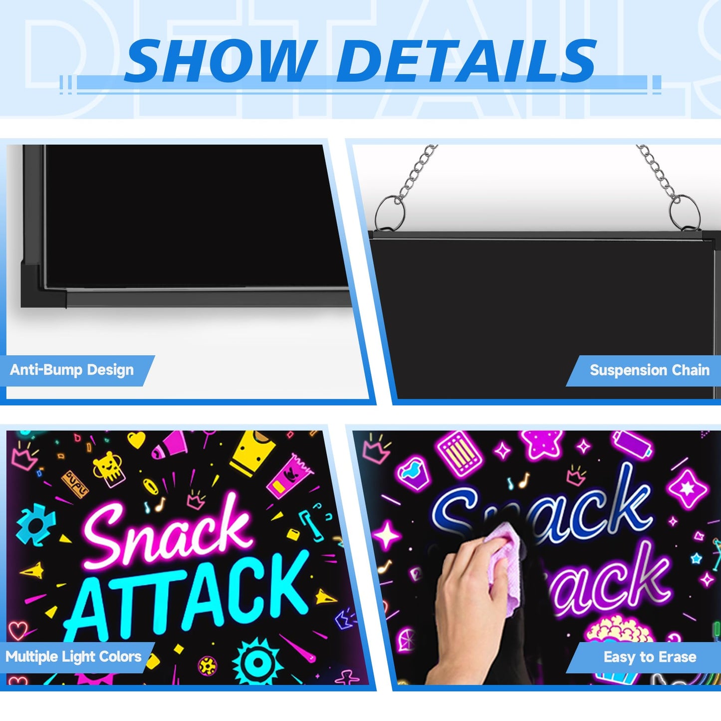 Hosim LED Message Writing Board, 28”x 20" Neon Signs Chalkboard Menu Board, 16 Colors Light Board, LED Sign Board, LED Note Board for Restaurant Display Light Up Sign