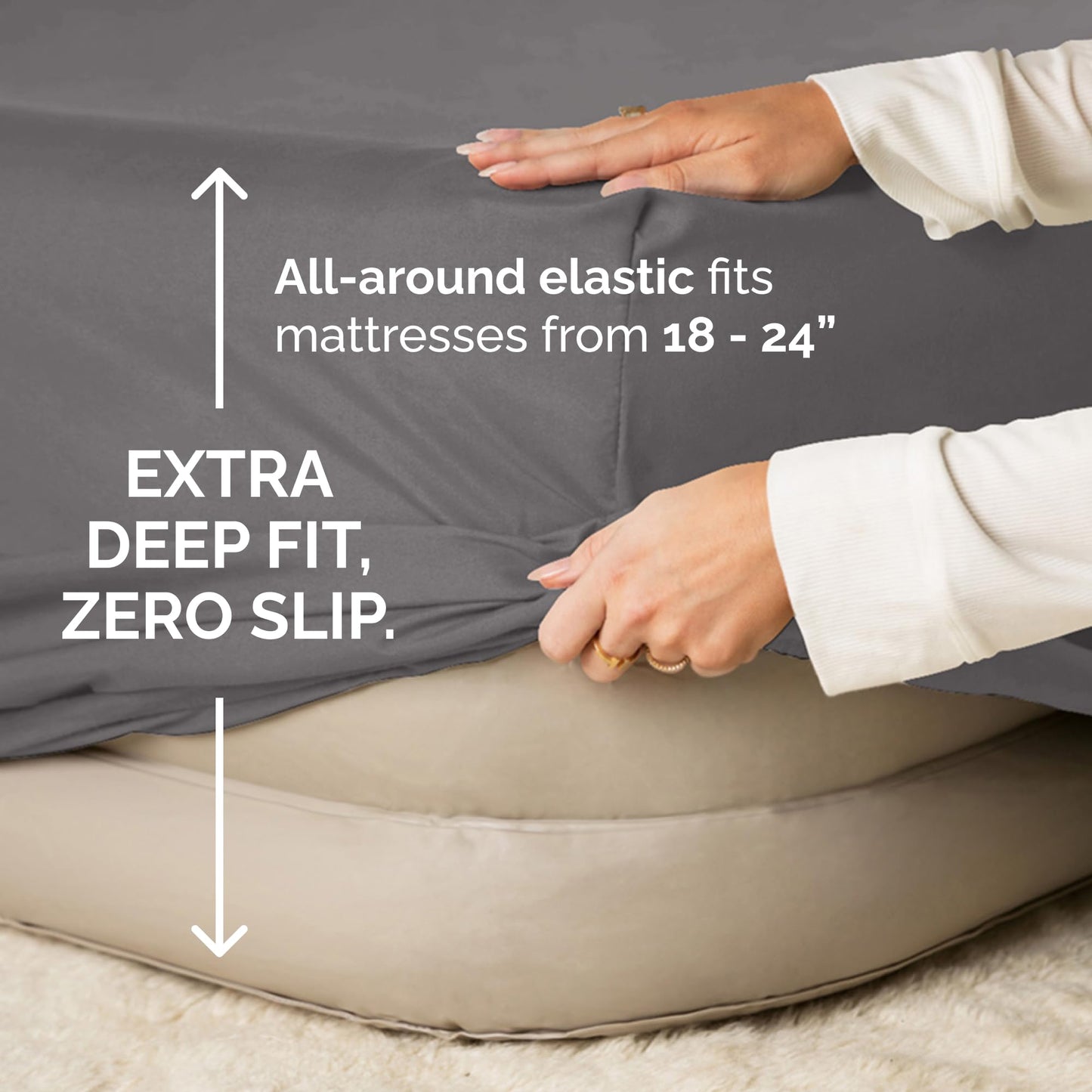 Air Mattress Sheet Set for Queen Size - 4 Piece Breathable & Cooling Sheets w/Extra Deep Pockets - Fits Inflatable & Blow Up Air Mattresses Up to 24 Inches Thick - Soft and Wrinkle Free - Dark Grey