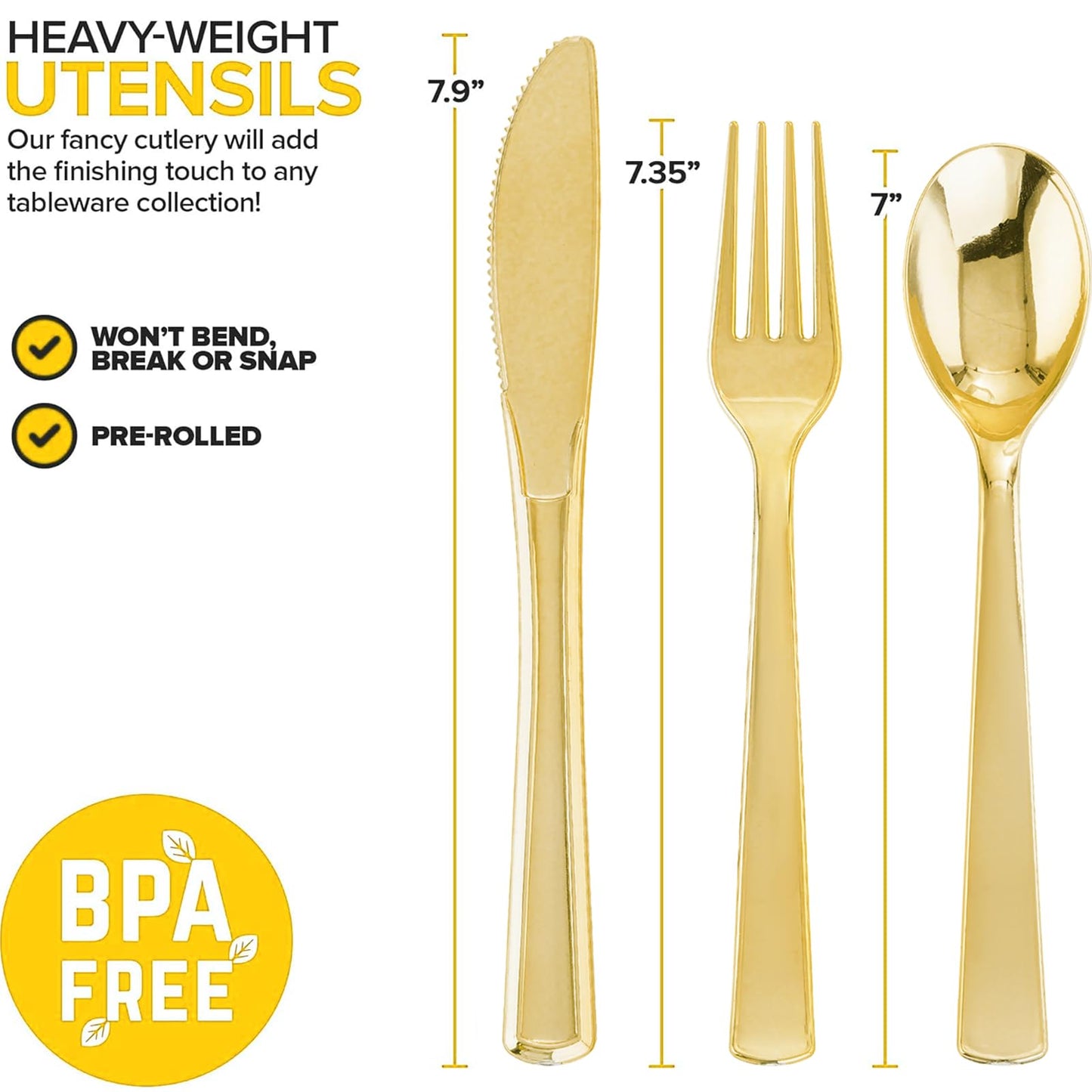 Joyido 400PCS Pre Rolled Gold Plastic Silverware Sets - Heavy Duty Gold Cutlery - Include 100 Pack Wrapped Disposable Utensils with Napkins for Parties, Dinners & Weddings