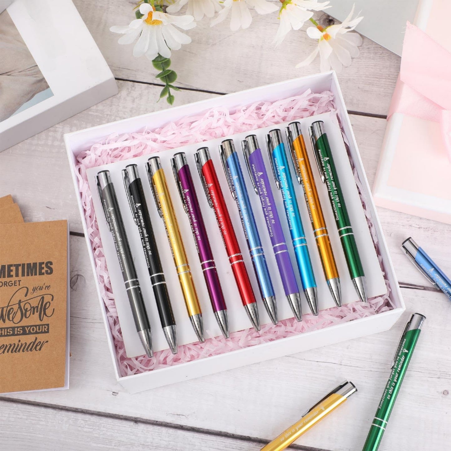Sabary 100 Pcs Inspirational Notepads Ballpoint Pens Sets Mini Motivational Pocket Notebooks Journals Bulk Christmas Teacher Appreciation Gifts for Office Supplies(Appreciation Gifts)