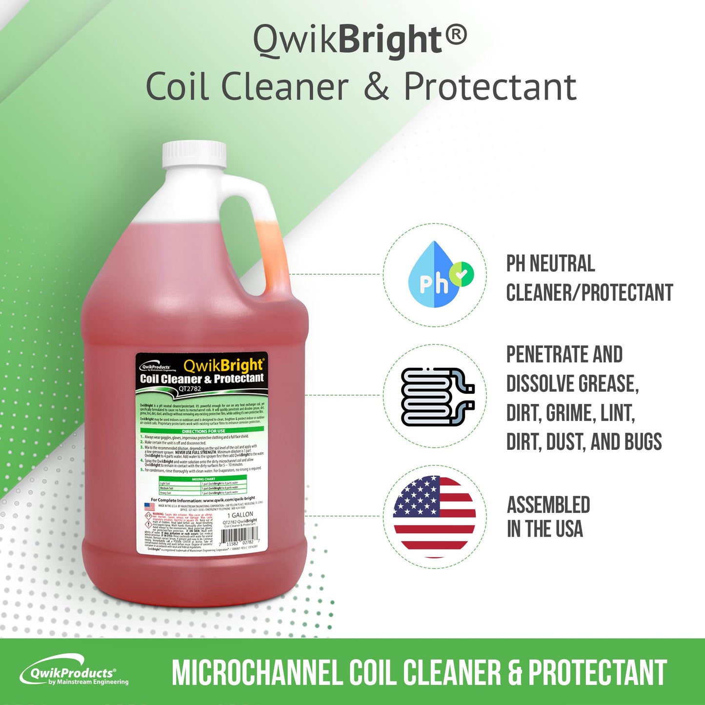 QwikProducts QwikBright Coil Cleaner and Protectant Concentrate for AC Unit and Refrigerator, Air Conditioner Condenser and Evaporator Coil Cleaner, Indoor and Outdoor, 1 Gallon