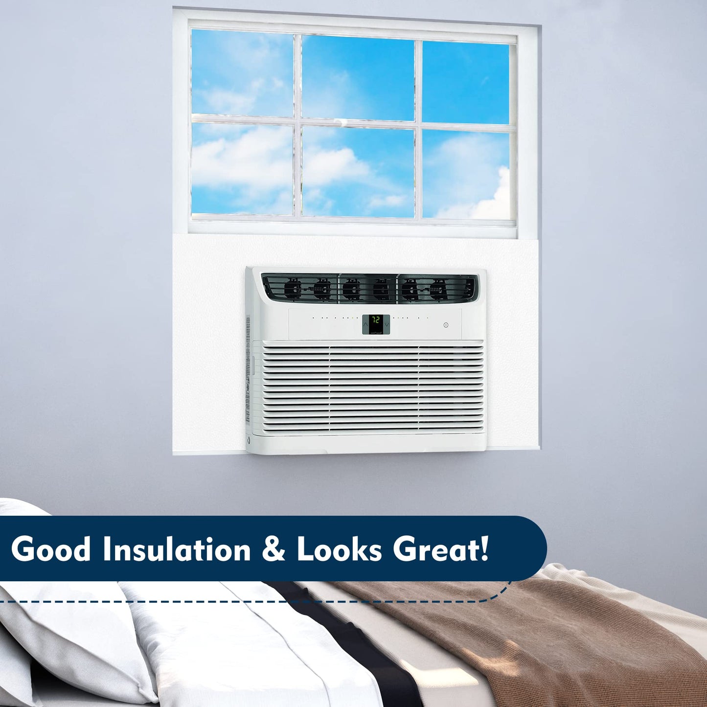 Pearwow Window Air Conditioner Side Panel, 48" Extended Width XL Size Surround Insulated Foam Side Panels for Window AC Units, Air Conditioner Insulation Panel for Summer and Winter