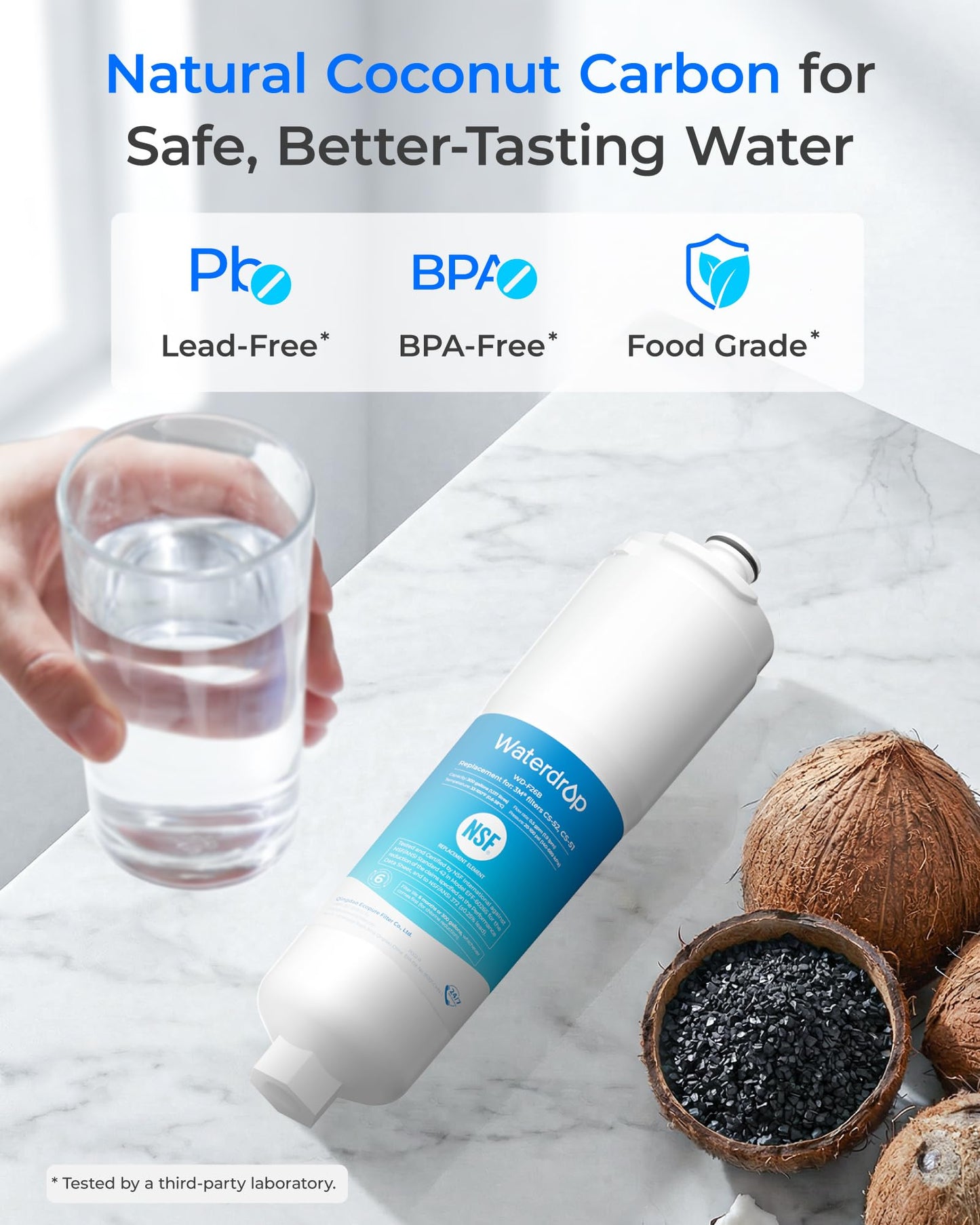 Waterdrop CS-52 Refrigerator Water Filter, Replacement for Bosch® 640565, Whirlpool® WHKF-R-PLUS, EVOLFLTR10, 3M® Cuno CS-52, CS-51, W1085590, 51000, WD-F26B, 3 Filters