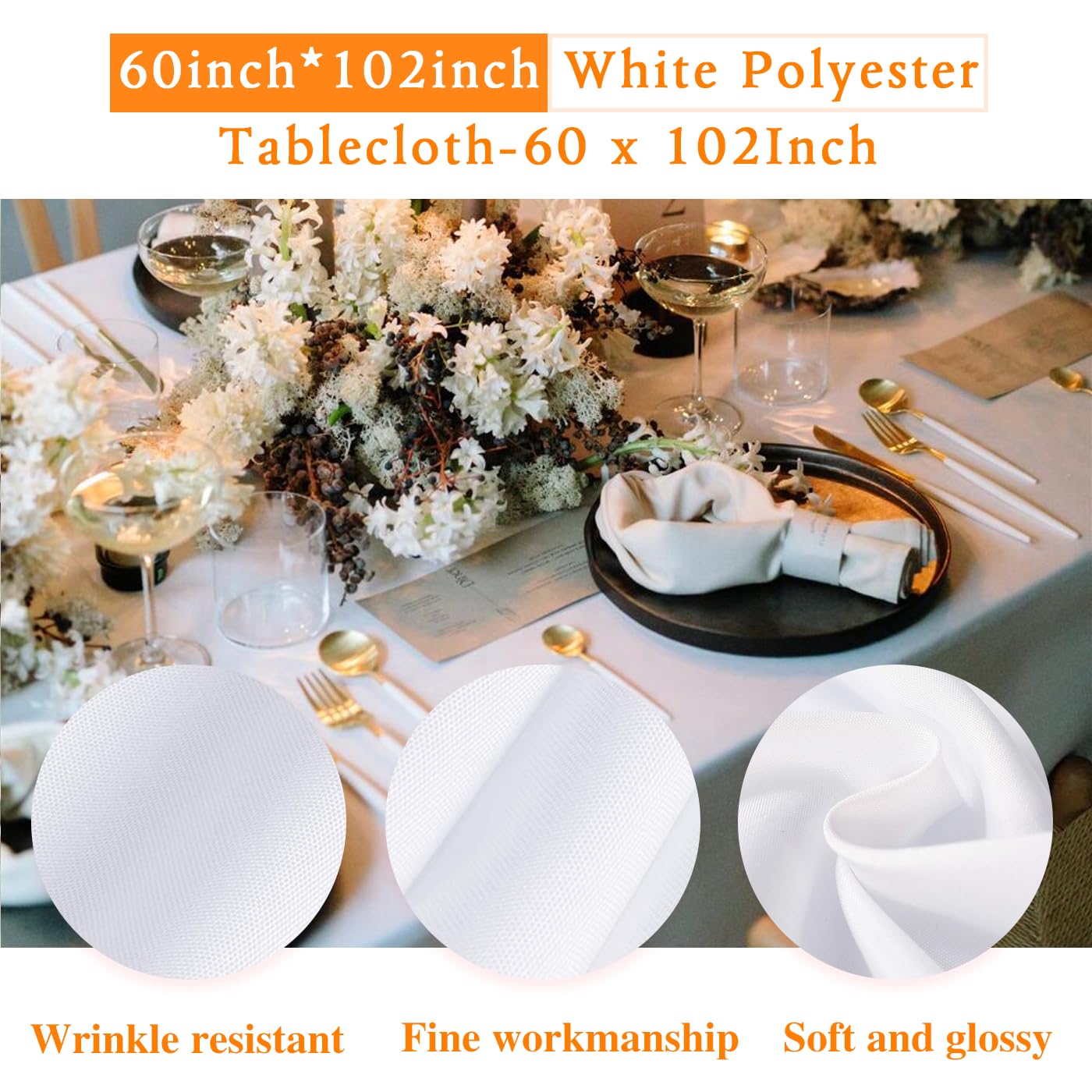 WIGENIUS 6 Pack White Table Cloth Rectangle Tablecloths 60X102 Inch,Polyester Table Cloth for 6 Foot Rectangle Tables,Wrinkle Resistant Washable Fabric Table Covers for Party,Wedding Banquet