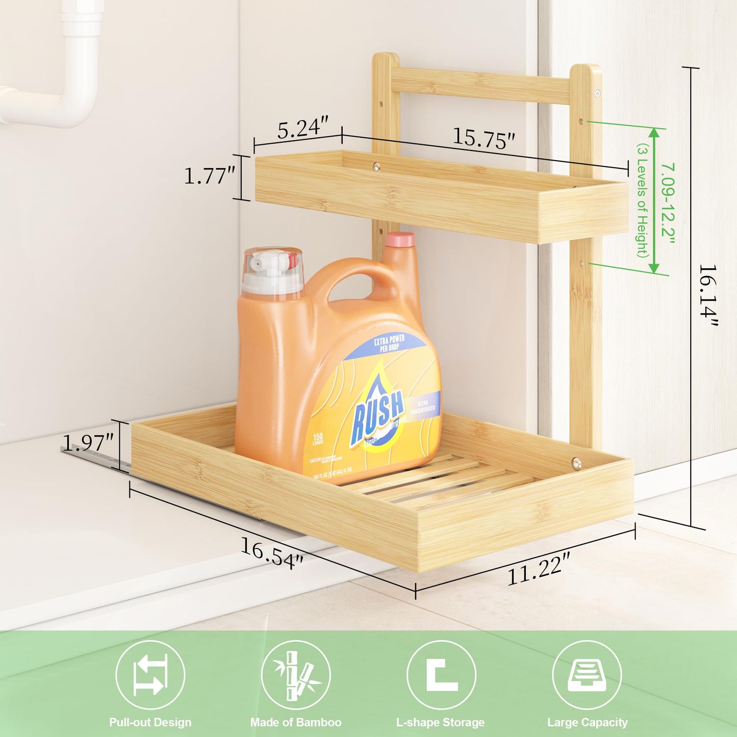 Wisuce Home Under Sink Organizer - 2-Tier Pull Out Cabinet Organizer Vertical Slide Out Sink Shelf Storage Shelves for Multi-Purpose Bath Kitchen Bathroom Medicine (Nature, 2 Packs)