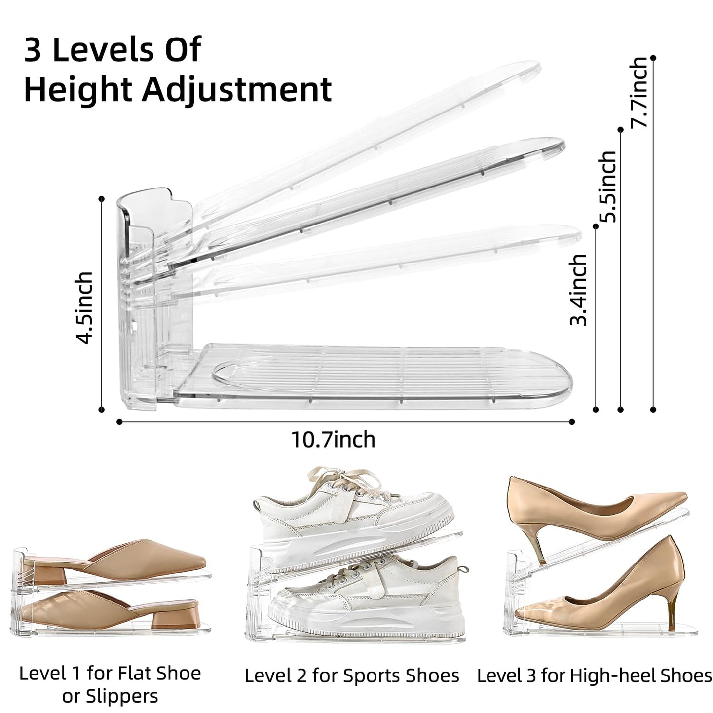 Uni HIMO 20 Pack Shoe Slots Organizer Adjustable Level Shoe Stacker Holder Storage Space Saving Sneakers Display Tray Rack for Closet (Transparent, 20 Pack)