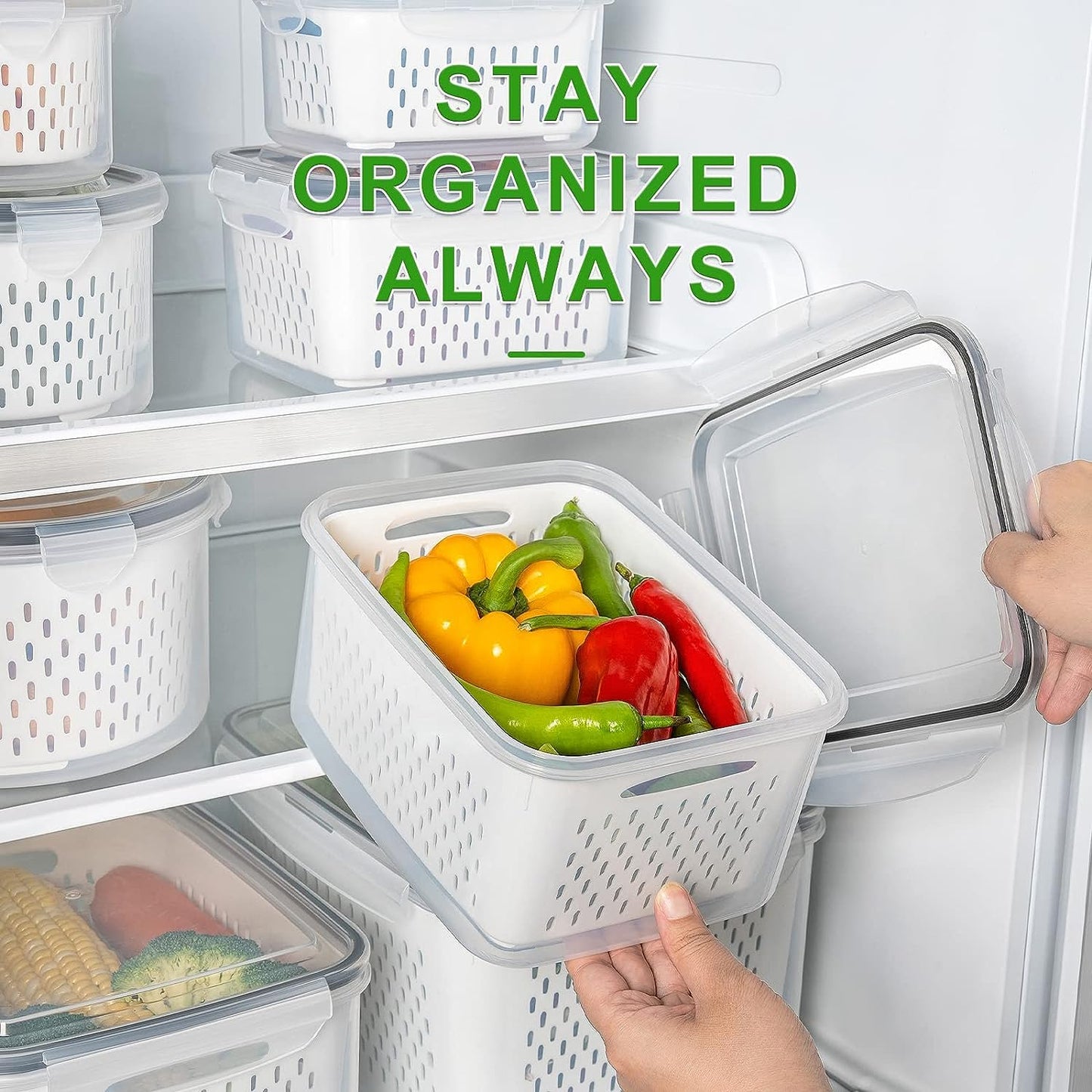 Freshmage Fruit Storage Containers for Fridge with Removable Colander, Airtight Food Storage Container, Dishwasher Safe Produce Saver for Refrigerator, Keep Berry Fruit Fresh Longer 6 pcs Large Clear