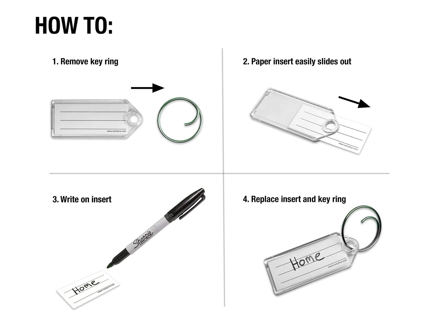 Lucky Line Key Tag with Tang Easy Key Ring, Clear, Box of 100 (1230010)