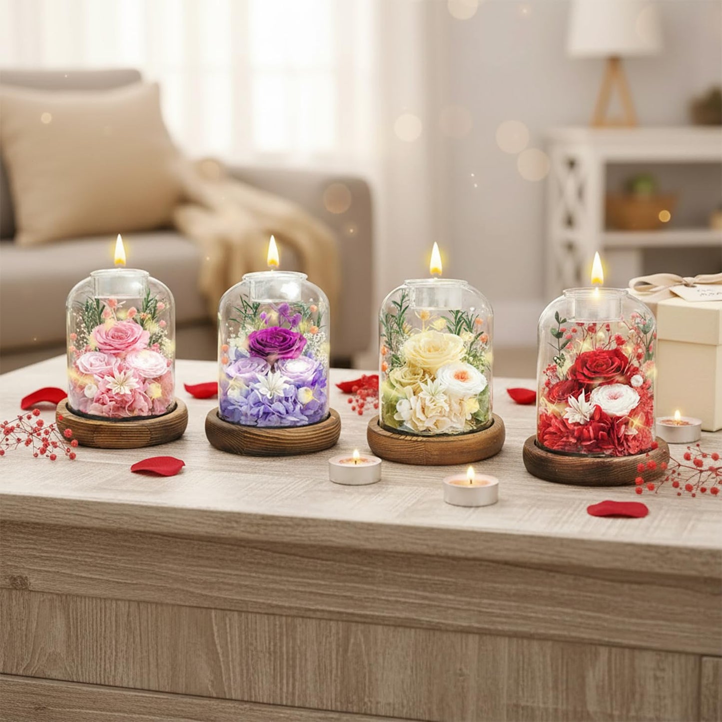 Chicvault Gifts for Mom, Preserved Flowers in Glass Dome, Forever Flowers for Delivery Prime, Eternal Rose, Birthday Gifts for Women, Anniversary Birthday for Grandma,Mothers,Wife,Daughter(Red)