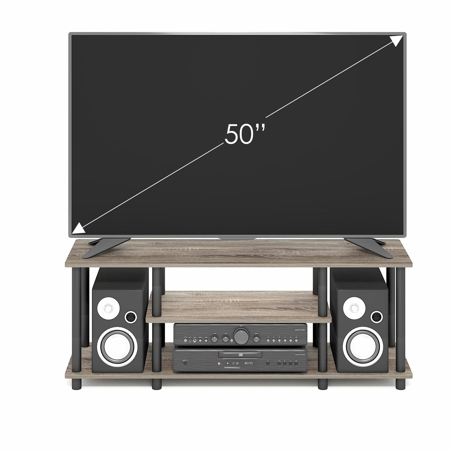 Furinno Turn-N-Tube No Tools 3D 3-Tier Entertainment TV Stand up to 50 inch TV, Round Tubes, French Oak Grey/Black