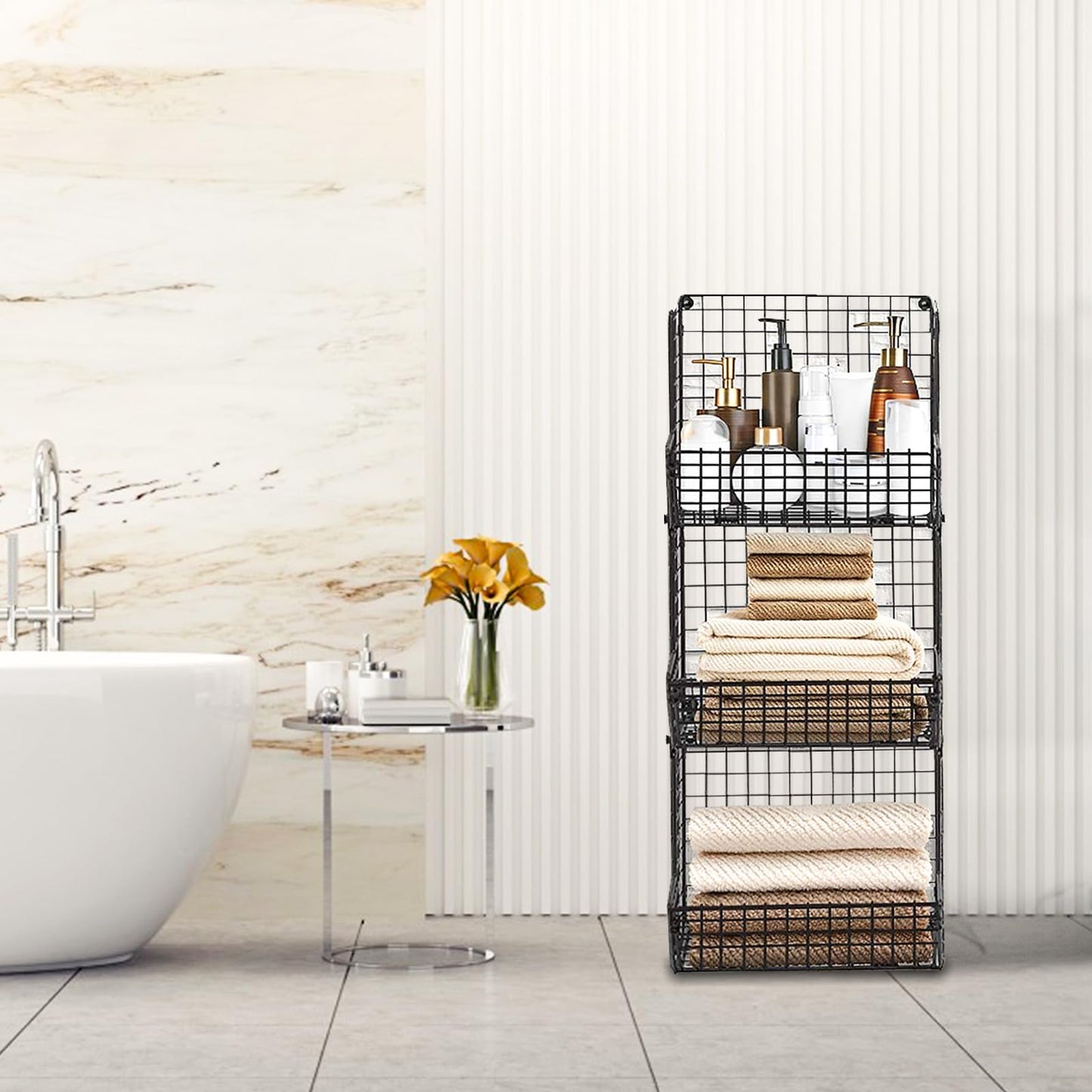 PUPPYCUTE Stackable Wire Storage Baskets for Kitchen Closet Pantry, Hanging Closet Organizers Storage Shelves Organization, Wall Mount Metal Basket Bins, Clothing Vegetable & Fruit Organizer 5 pcs
