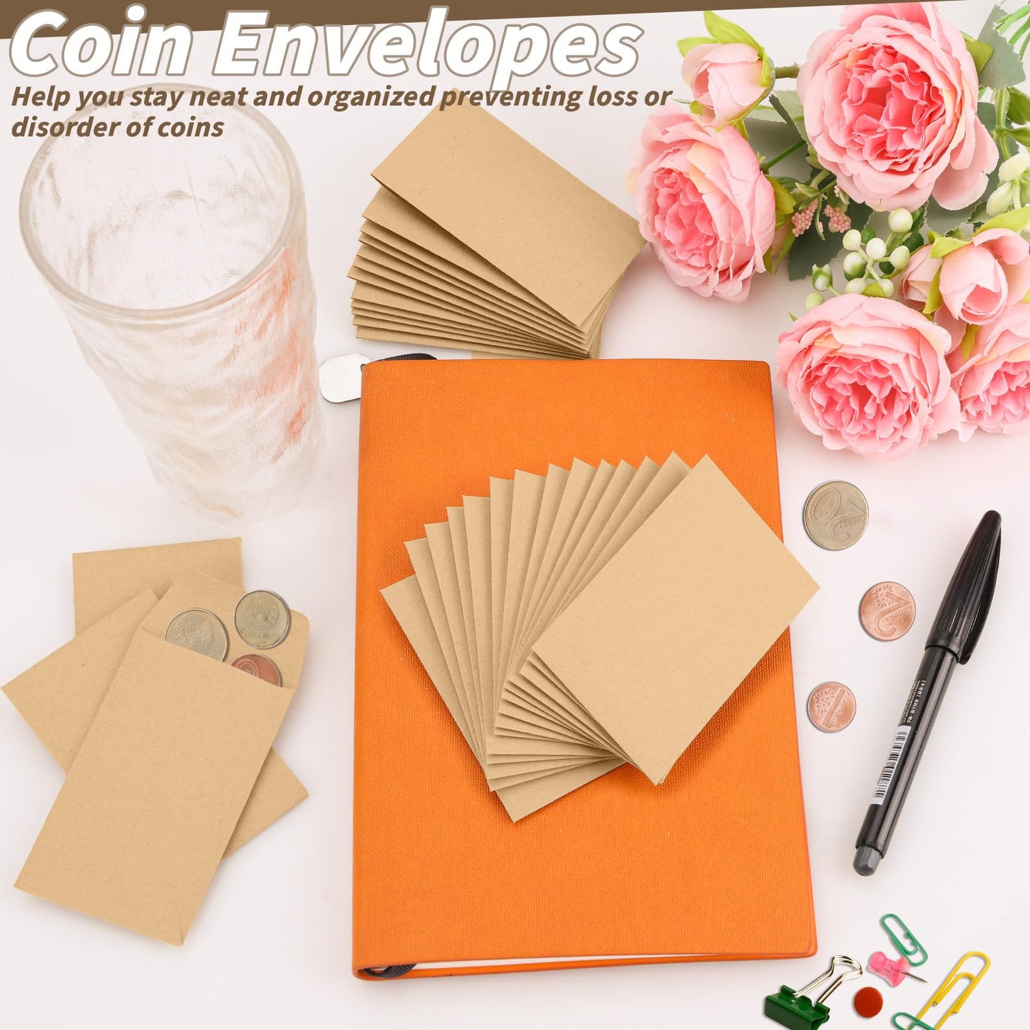 1500 Pack Small Coin Envelopes 2.25x 3.5in Brown Kraft Small Cash Envelopes Mini Key Envelopes with Gummed Flap for Home and Office Use