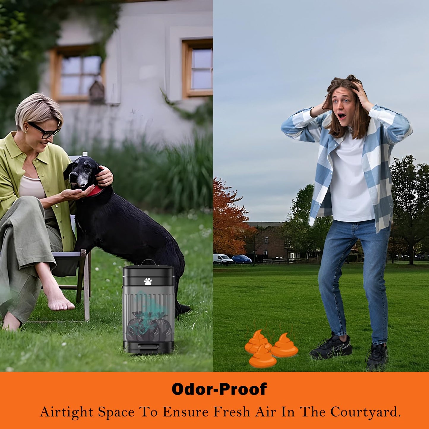 Kopuncare Dog Poop Trash Can Outside, 5L/1.3Gal Metal Dog Waste Trash Can with Lid, Foot Pedal, Pet Waste Container with 40 Bags, Poop Bucket with Lid Soft Close for Pet, Black
