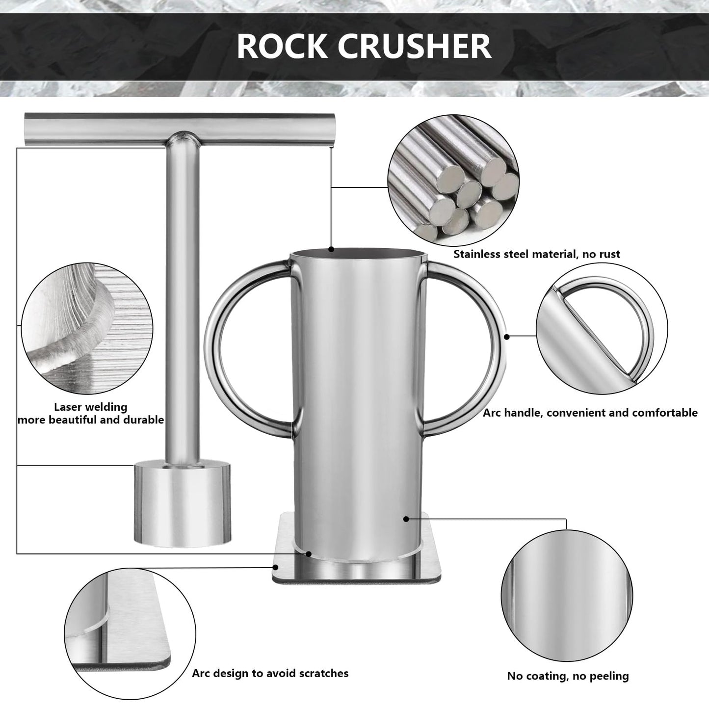 zmtfqymx Upgraded Big Guy Rock Crusher – Crush Rocks, Glass & Smash Cans – Heavy-Duty Stainless Steel, Portable for Gold Prospecting