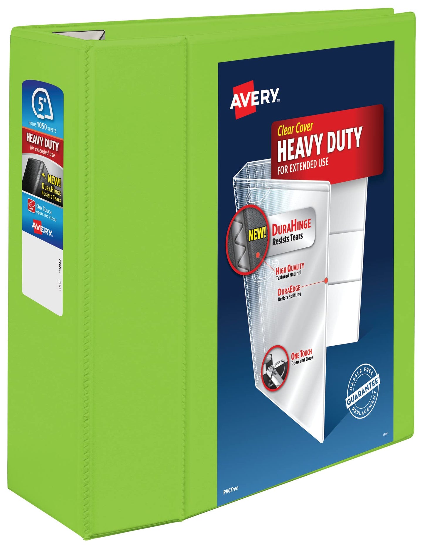 Avery Heavy-Duty View 3 Ring Binder, 5 Inch One Touch EZD Rings, 2.3/4.8 Inch Spine, 1 Chartreuse Binder (79815)