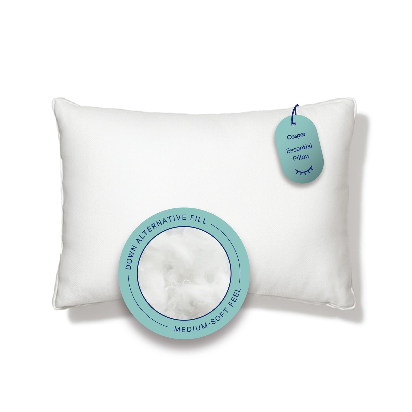 Casper Sleep Essential Pillow, Standard Size – Medium Soft Feel, Down-Alternative Fill, Supports Side, Back & Stomach Sleepers