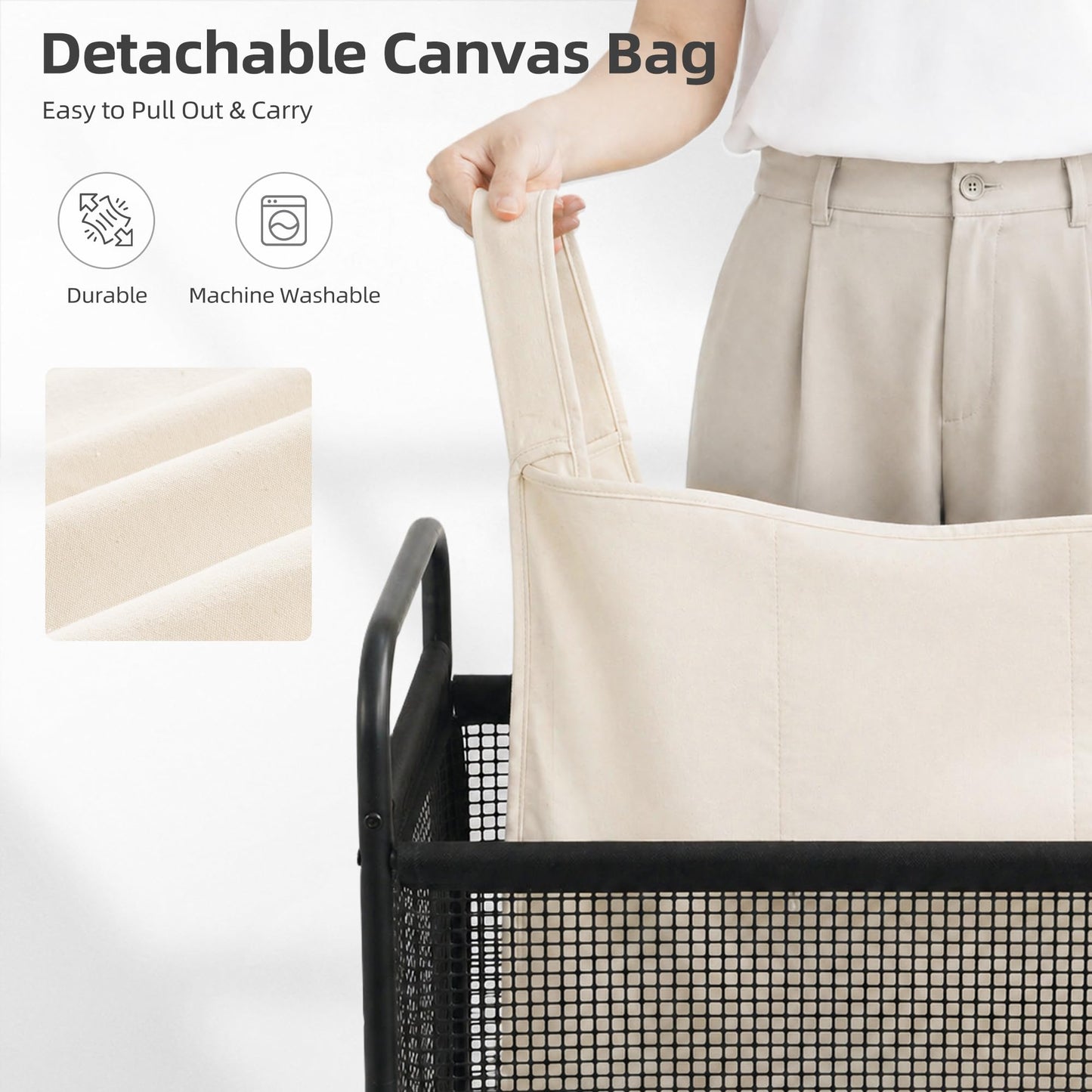 STORAGE MANIAC Rolling Laundry Hamper with Wheels 3-Section Laundry Sorter Rolling Laundrys Basket on Wheels with Removable Bag Clothes Hamper Laundrys Organizer Cart Bathroom Bedroom 120L Beige