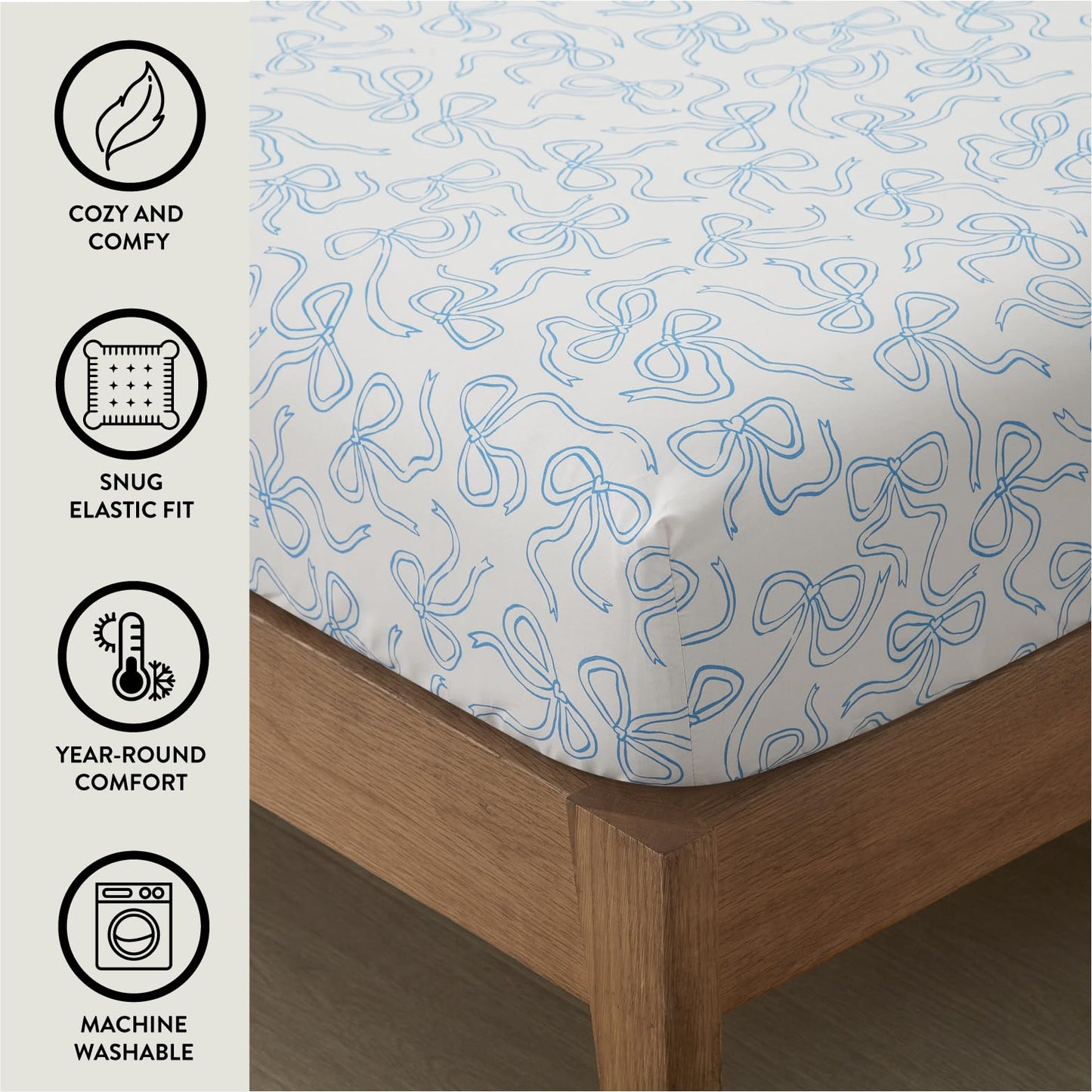 Urban Lifestyle 4-Piece Full Sheet Set,Coquette Bow Design in Baby Blue, Includes Fitted Sheet, Flat Sheet & 2 Pillowcases,Soft & Stylish Bedding for Girls and Teens