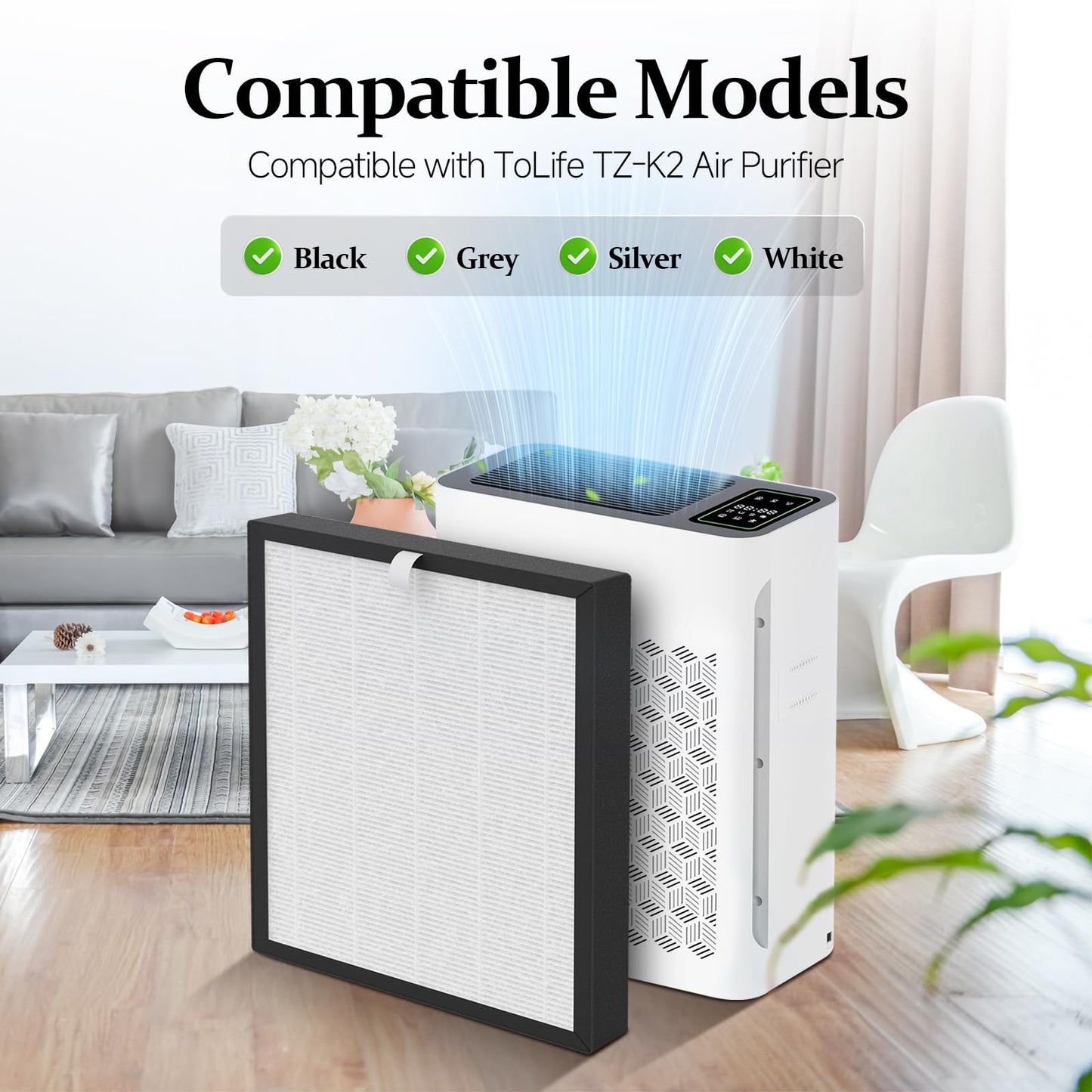 SAKEGDY TZ-K2 Replacement Filter Compatible with ToLife Air Cleaner Purifier TZ-K2, 3-in-1 Main TZ-K2 Filter, Activated Carbon and Pre-Filter, TZ-K2-A Replacement Filter, 4 Packs