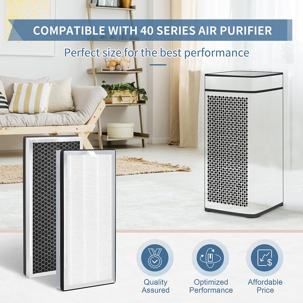Zouhwaso MA Series 40 Replacement Filter Compatible with 40 Air Purif-ier, 3-in-1 Composite Filtration with H13 True HE-PA, Fine Pre-Filter and Efficient Activated Carbon, Pack of 2