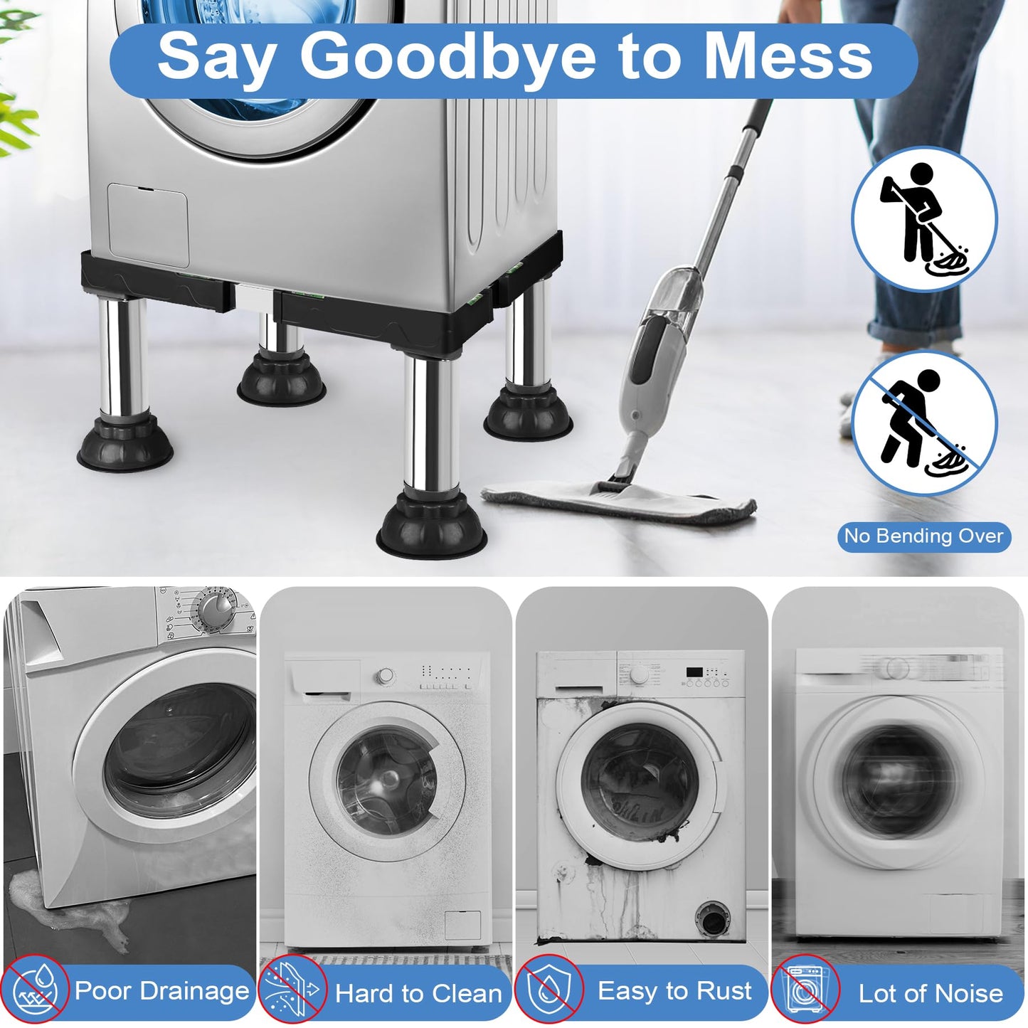 ToLanbbt Mini Fridge Stand Adjustable Height 12.2"-13.4" Washer and Dryer Stand Base with 4 Strong Feet Washing Machine Universal Stand Base for 16"-24" Furniture Portable Appliance Pedestal Black