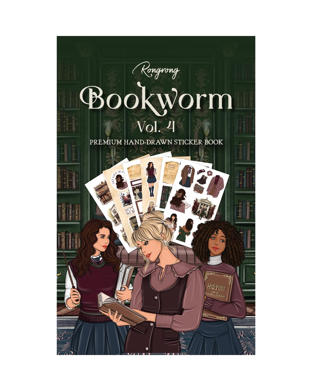 Rongrong Bookworm 4 Sticker Book for Planners, Calendars and Journals – Premium Quality Hand Drawn Perfect for Book Lovers – Scrapbook Accessories – 24 Pages