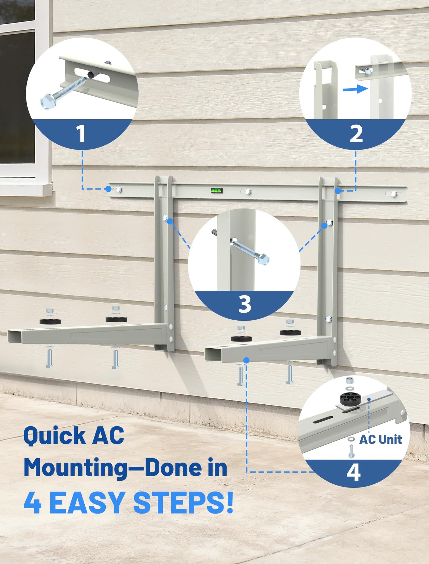SMOQIO Mini Split Wall Mounting Bracket, Mini Split Brackets for Outside for 6000-36000 BTU Minisplit/Air Conditioner/Heat Pump (Max 550 LBS), Pre-Drilled 16" Holes to Match U.S. Wall Stud Standard