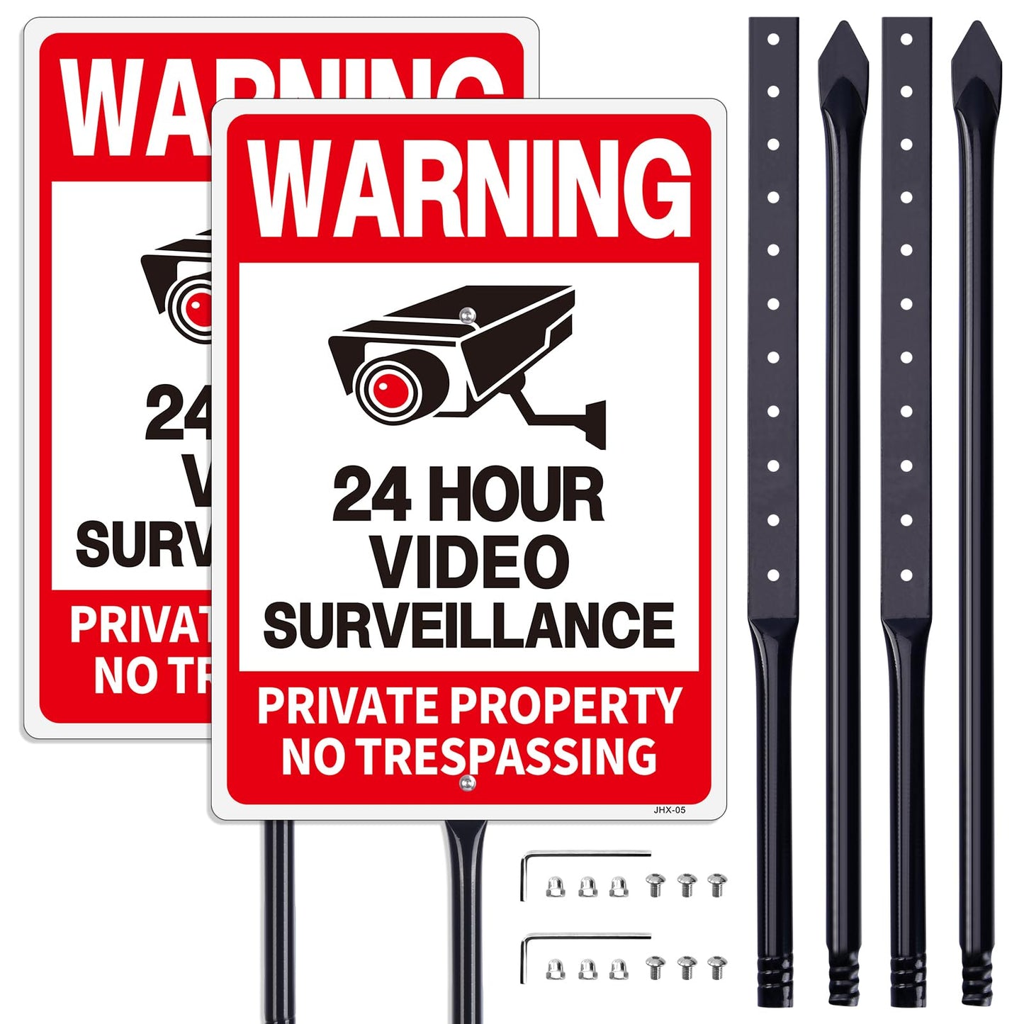 24 Hour Video Surveillance Warning Sign with 35-Inch Stake, 14"×10" Durable Security Sign for Private Property - Deter Trespassers & Enhance Security