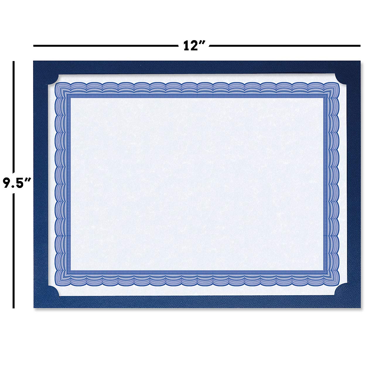 Plain Blue Certificate Holders - Pack of 25, Linen Cover 80 lb. Stock, Single-Sided, Die-Cut Corners, for Office, Business Awards, Graduation, School Diploma Holder, 9-1/2" x 12"