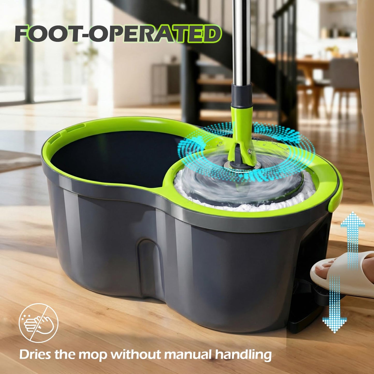 Spin Mop Bucket System,Masthome Pedal Spin Mop and Bucket with Wringer Set,EasyWring Microfiber Mop with 3 Mop Pads,360°Spinning Floor Cleaning System - Home & Office Suitable