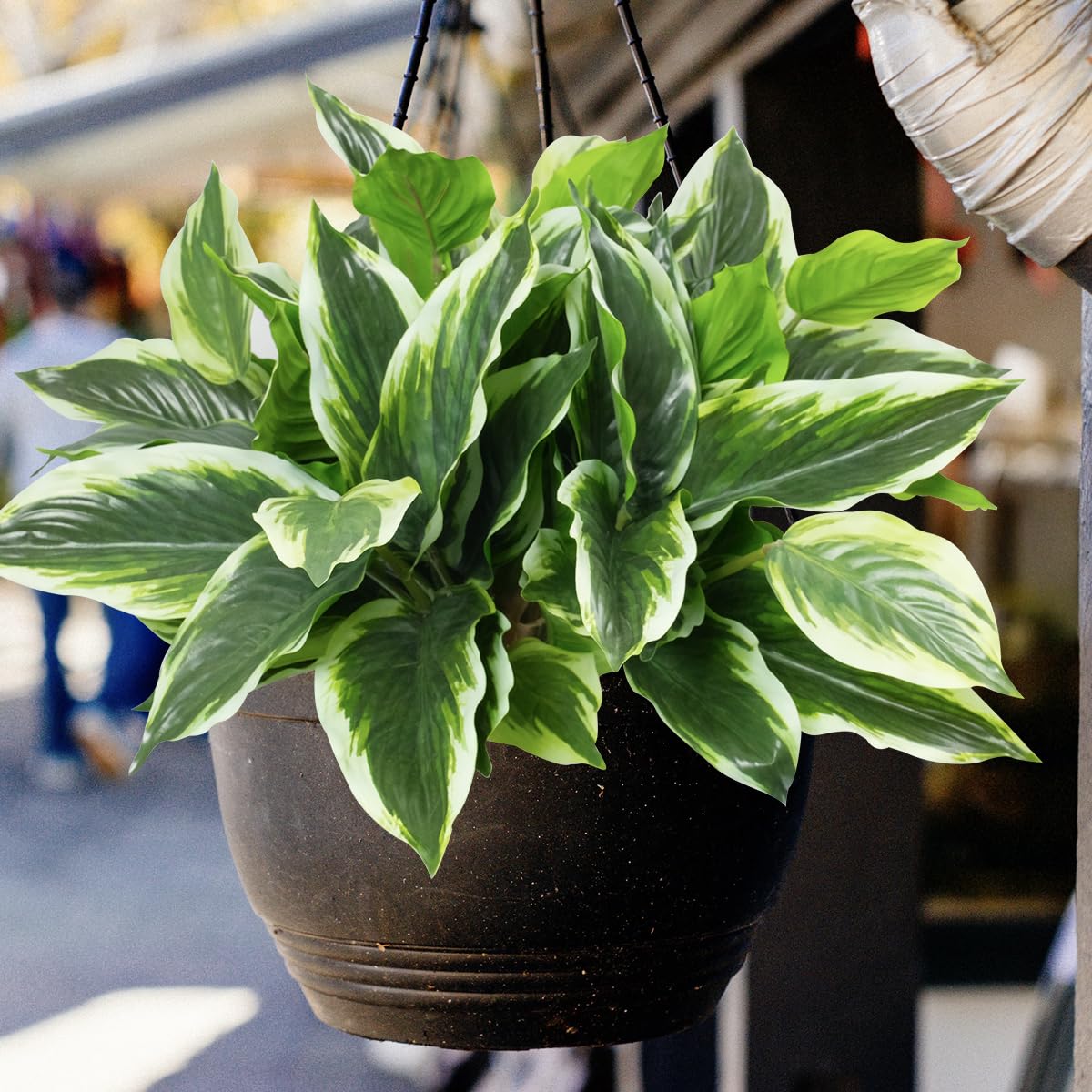 OTATOT 3PCS Artificial Tropical Green Plants – 15.75" Fake Hostas Outdoor Artificial Plants, UV Resistant, Faux Green Leaf Stems for Porch, Patio, Balcony, Garden Planter or Indoor Décor