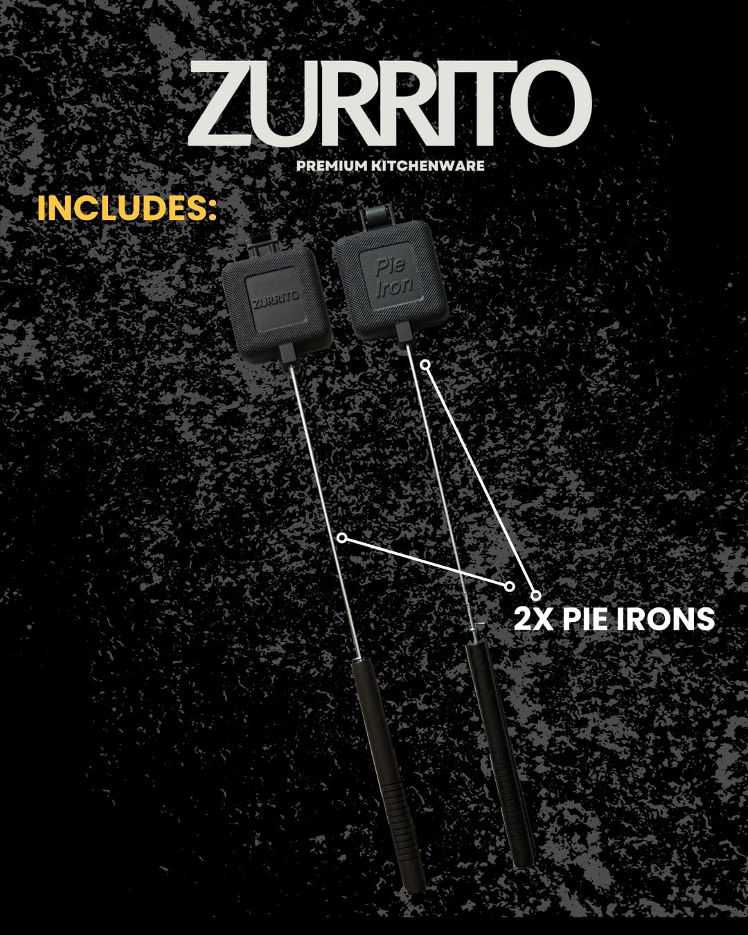 ZURRITO 2x Campfire Pie Iron (28inches Long) Bundle Set, Cast Iron Pie Pan, Mountain Pie Maker, Cast Iron Sandwich Maker, Pie Iron for Camping, Campfire Sandwich Maker