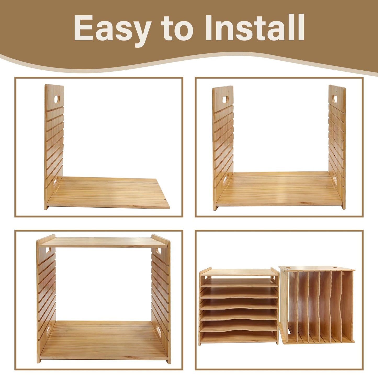 6 Tier Wooden Tray Dividers for Cabinets, Cookie Sheet Organizer 15.7" W x 16.5" H x 12.6" D Baking Sheets, Pans and Cutting Boards Organizer for Kitchen Cabinets or Countertop
