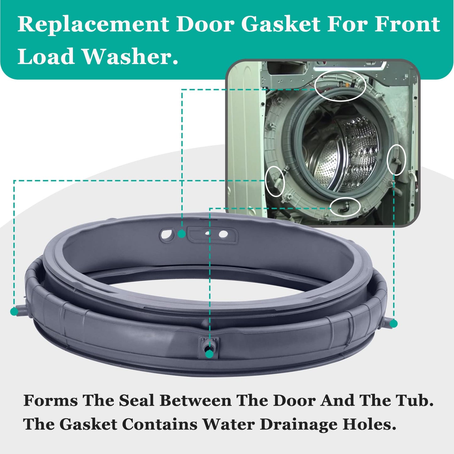 Upgrade MDS47123608 Washer Door Boot Seal,Replacement for LG Kenmore and Compatible with Models WM8100HVA WM8000HVA,WM4070HVA,WM4270HVA,Equal Quality to AP5668418, PS6448330,2673936-3 Year Warranty