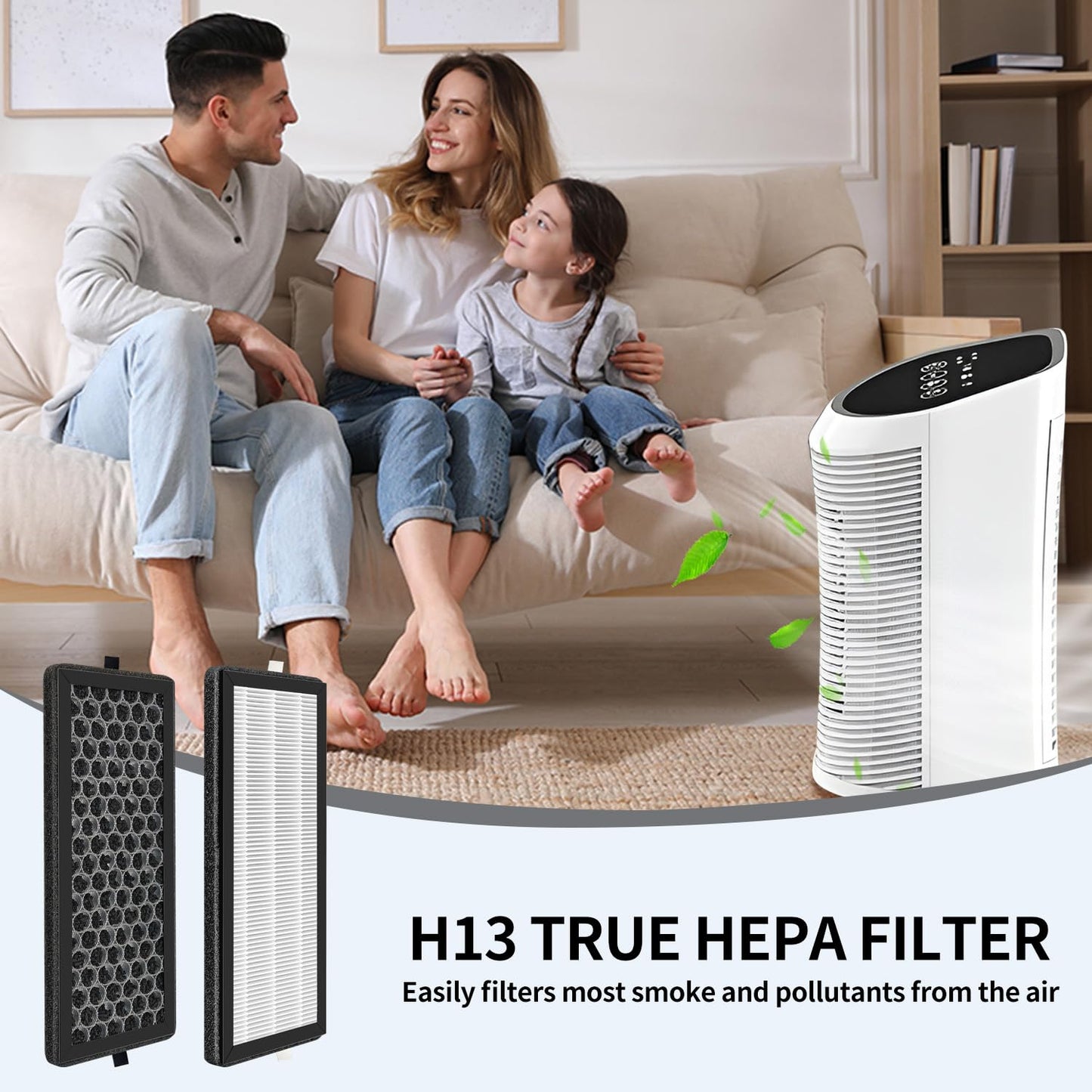 Can-Meageren AP-2202-UL Replacement H13 True HEPA Filter Compatible With Sejoy AP-2202 Air Purifier, Activated Carbon Filters（2 HEPA Filters + 2 Active Carbon）