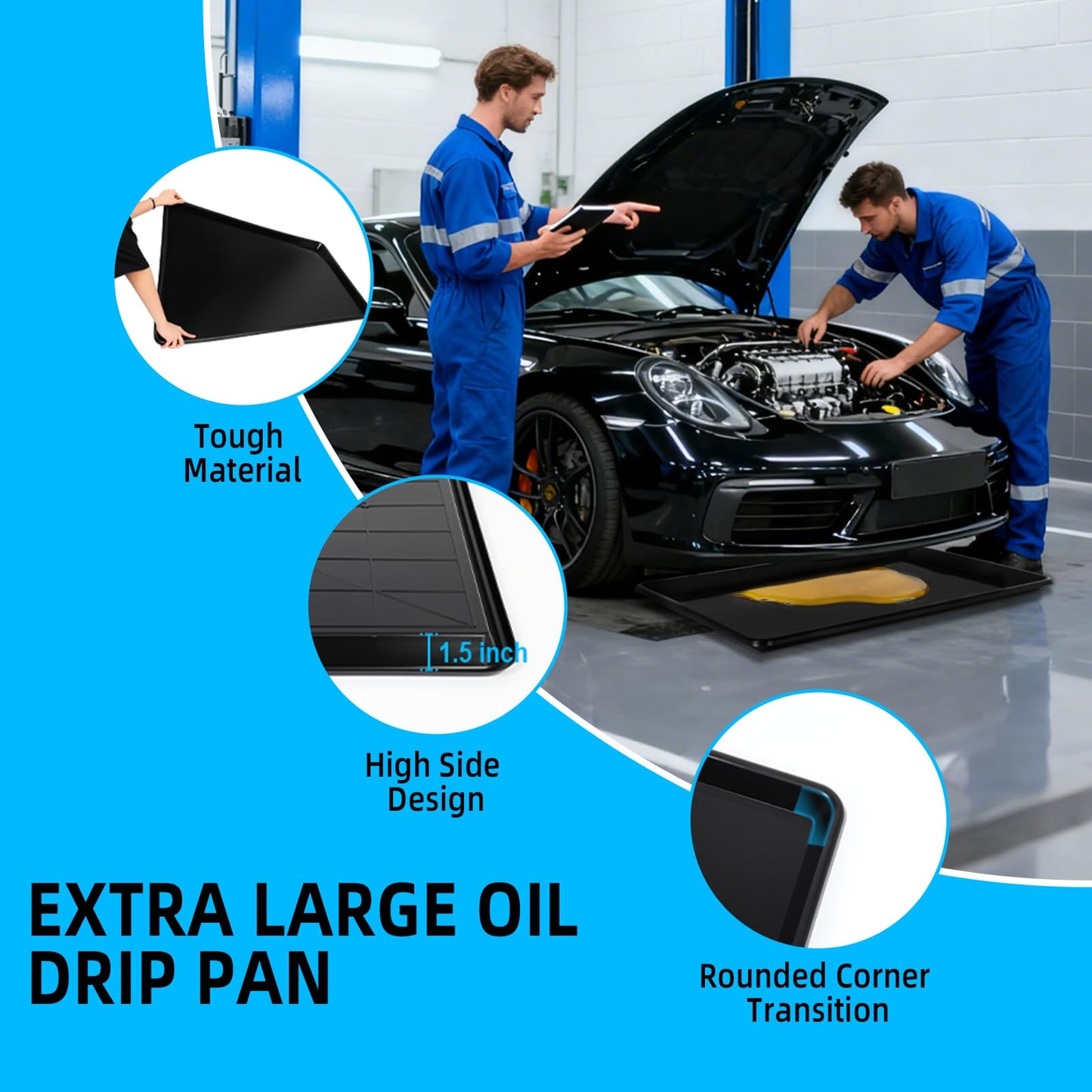 Dollate 3 Pack Extra Large Oil Drip Pan -35X24X1.5In Oil Drip Tray for Under Car, Automotive Plastic Drip Pan Oil Catch Drain Replacement Tray for Keep Garage Floor, Mini Fridge, Washing Machine Clean