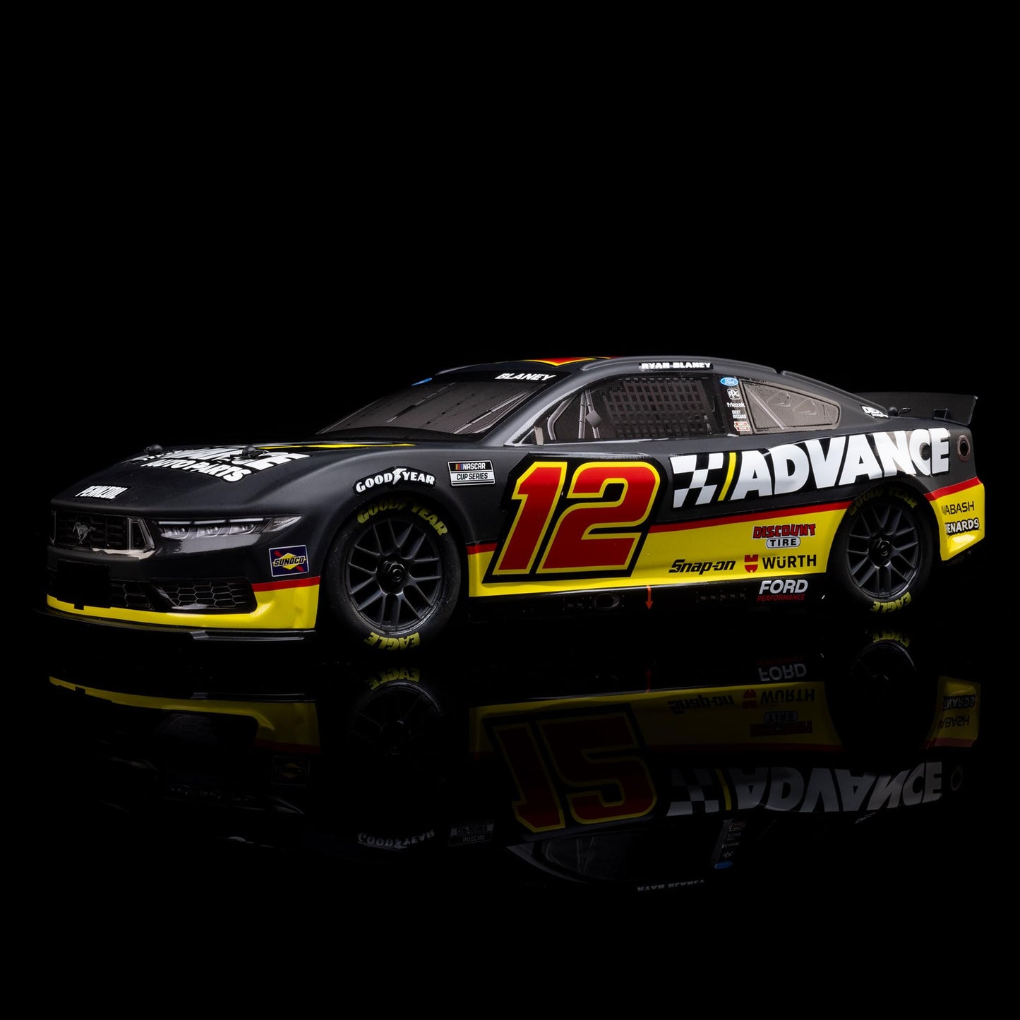 Losi 1/12 NASCAR RC Race Car Ryan Blaney No. 12 2025 Advance Auto Ford Mustang 2S AWD RTR Brushed On-Road Battery & Charger Included Black LOS1122512