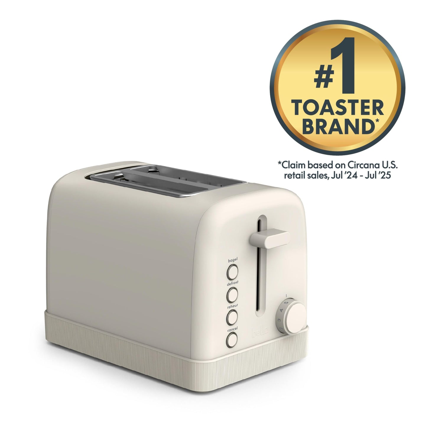 bella 2 Slice Toaster, 6 Setting Shade Control w Reheat, Cancel, Bagel & Defrost Buttons, Removable Crumb Tray, Anti Jam & Auto Shutoff, Auto Centering Guides & Cord Wrap, 900 Watt, Oatmilk