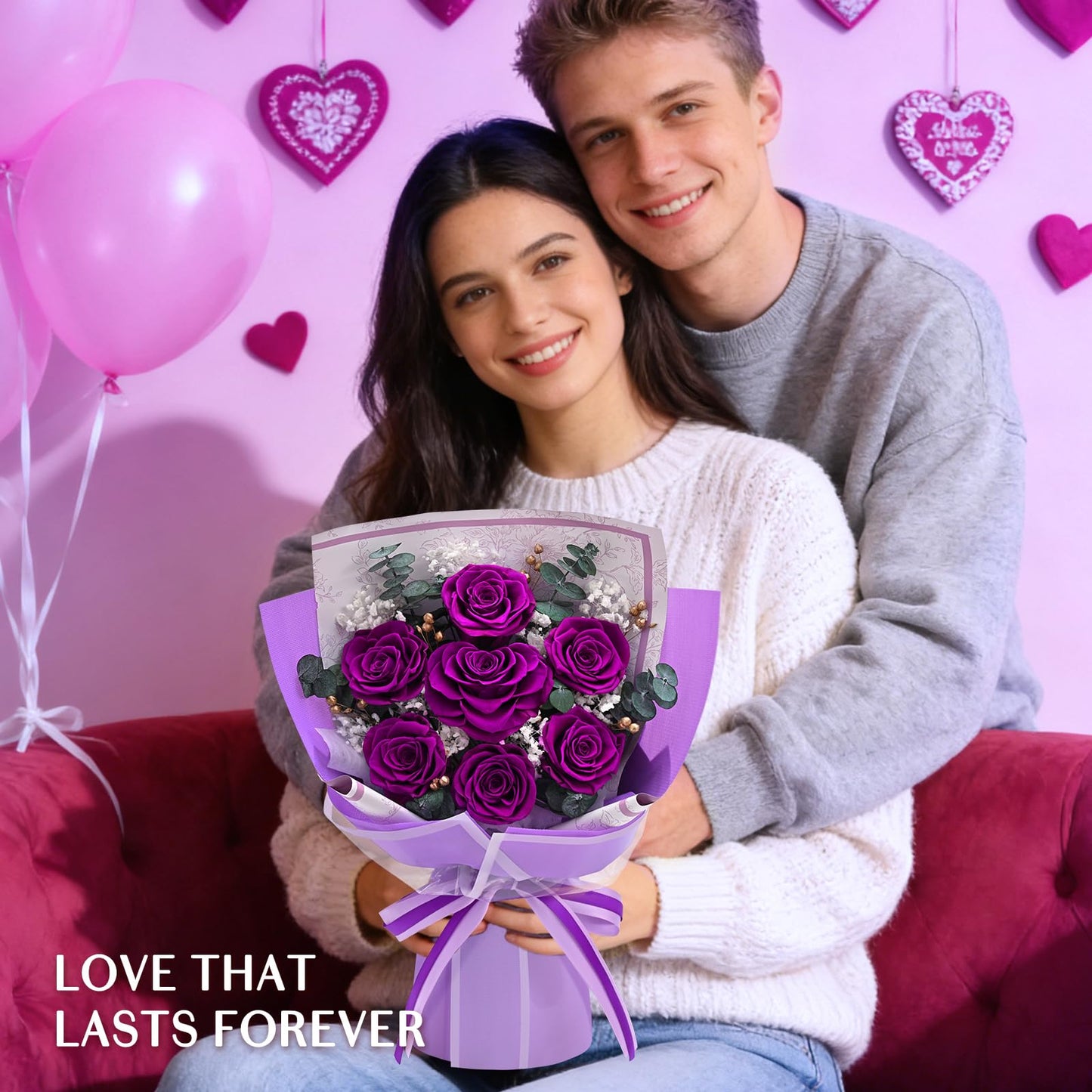 Forever Rose Flowers for Delivery Mothers Day Gifts, 7-Piece Purple Preserved Roses Flowers Bouquet with Vase Gift Box, Long-Lasting Flower Bouquet for Mom Her Women Wife Girlfriend Mothers Day