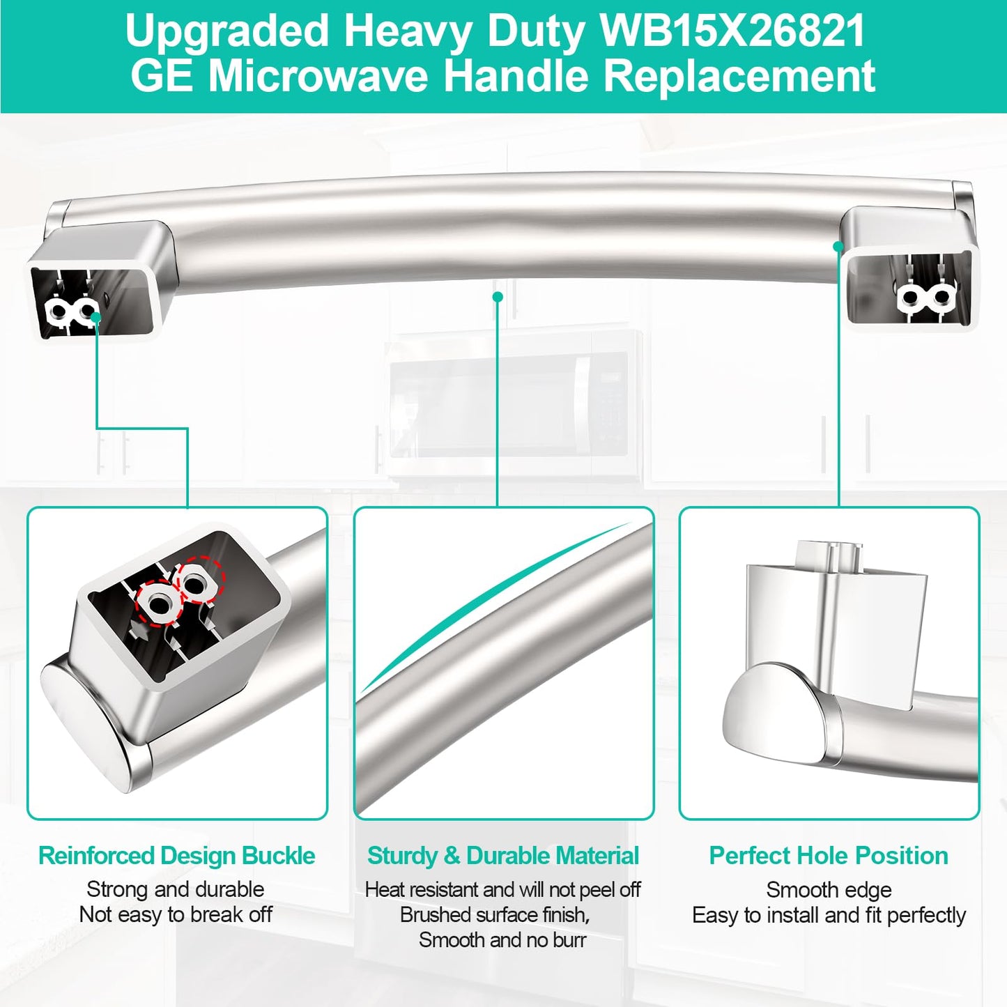 Upgraded WB15X26821 Microwave Handle Replacement Compatible with GE Microwave Oven Door Handle, Fit General Electric Microwave Parts JVM6175SK2SS JVM6175SK1SS PVM9179SKSS JVM7195SK2SS