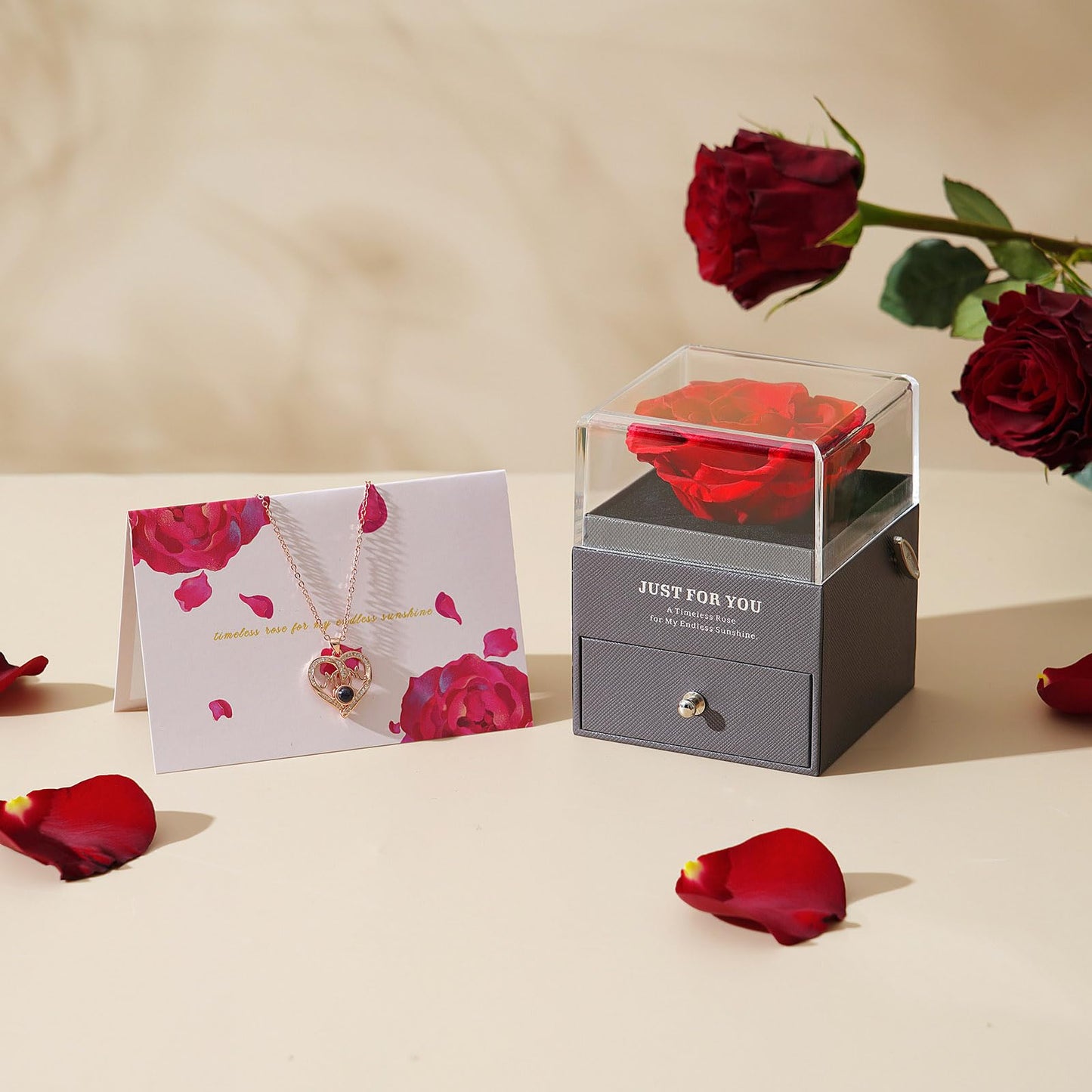 ADDWel Gifts for Mom Birthday Mothers Day, Real Preserved Rose Gift with I Love You Mom Necklace and Music Box You are My Sunshine, Timeless Elegant Gifts from Husband Son or Daughter for Moms Bday