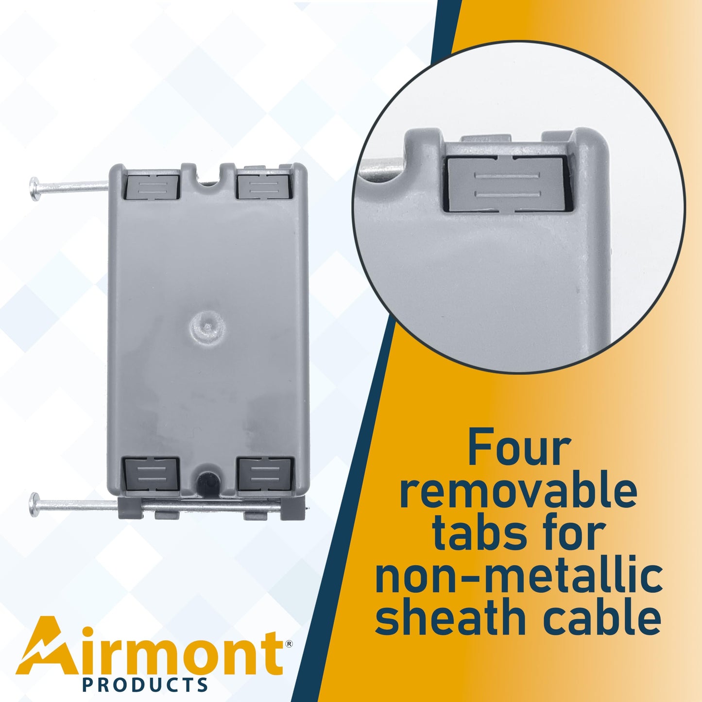 (Pack of 16) Plastic Electrical Box, Grey Outlet Box, Single Gang New Work Junction Box, Captive Nails, 20 cu. Inches, Length 3-5/8'', Width 2-1/8'', Depth 3-1/4''