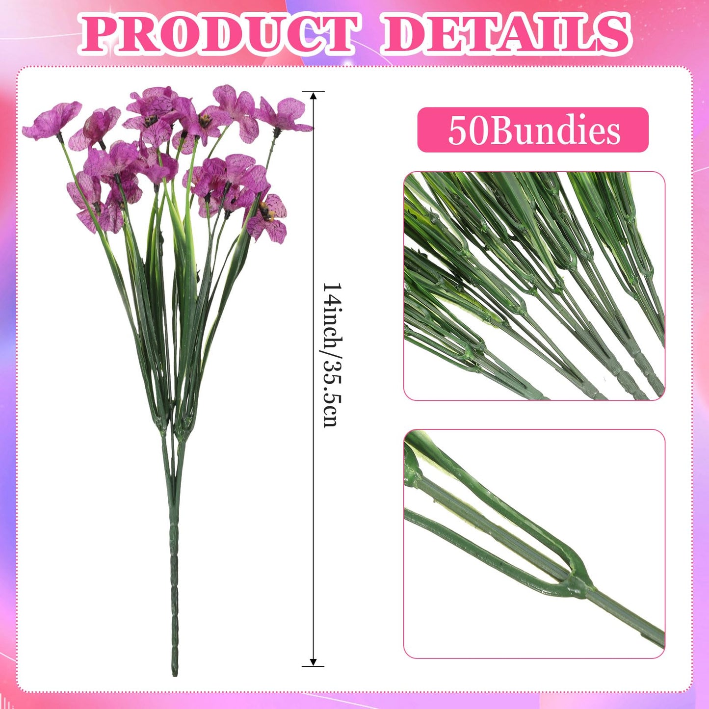 Lyrow 100 Bundles Violet Artificial Flowers, UV Resistant Faux Flowers Outdoor, Faux Silk Flowers, Fake Violet Flowers Bulk for Front Porch Hanging Garden Courtyard Farmhouse Home(Colorful)