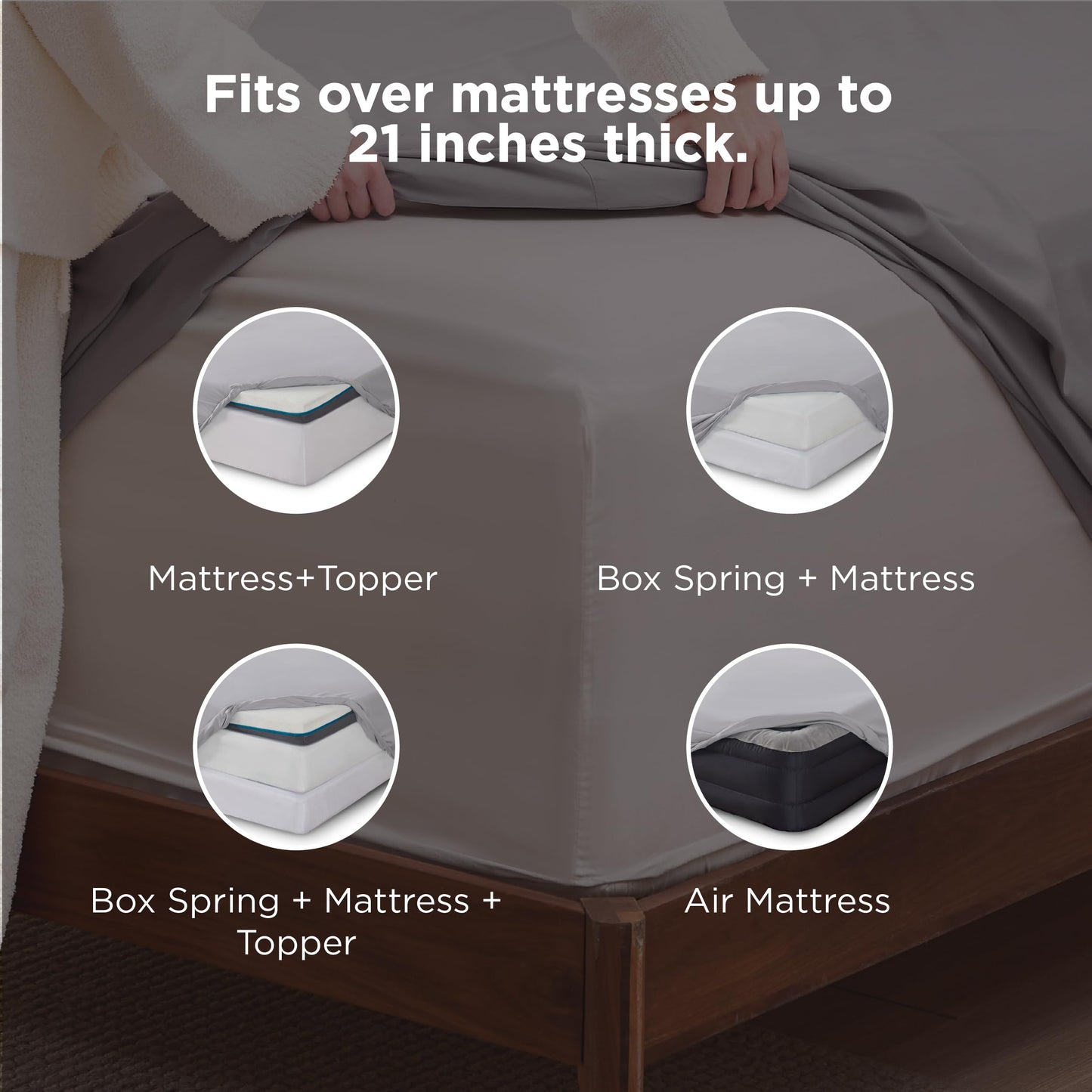 Bedsure Deep Pocket King Sheet Set - Fits Mattresses Up to 21 Inches Thick - 4 Piece GentleSoft Bed Sheets, Moisture Wicking, Soft & Cooling Bedsheet & Pillowcases, Easy & Secure Fit, Light Grey