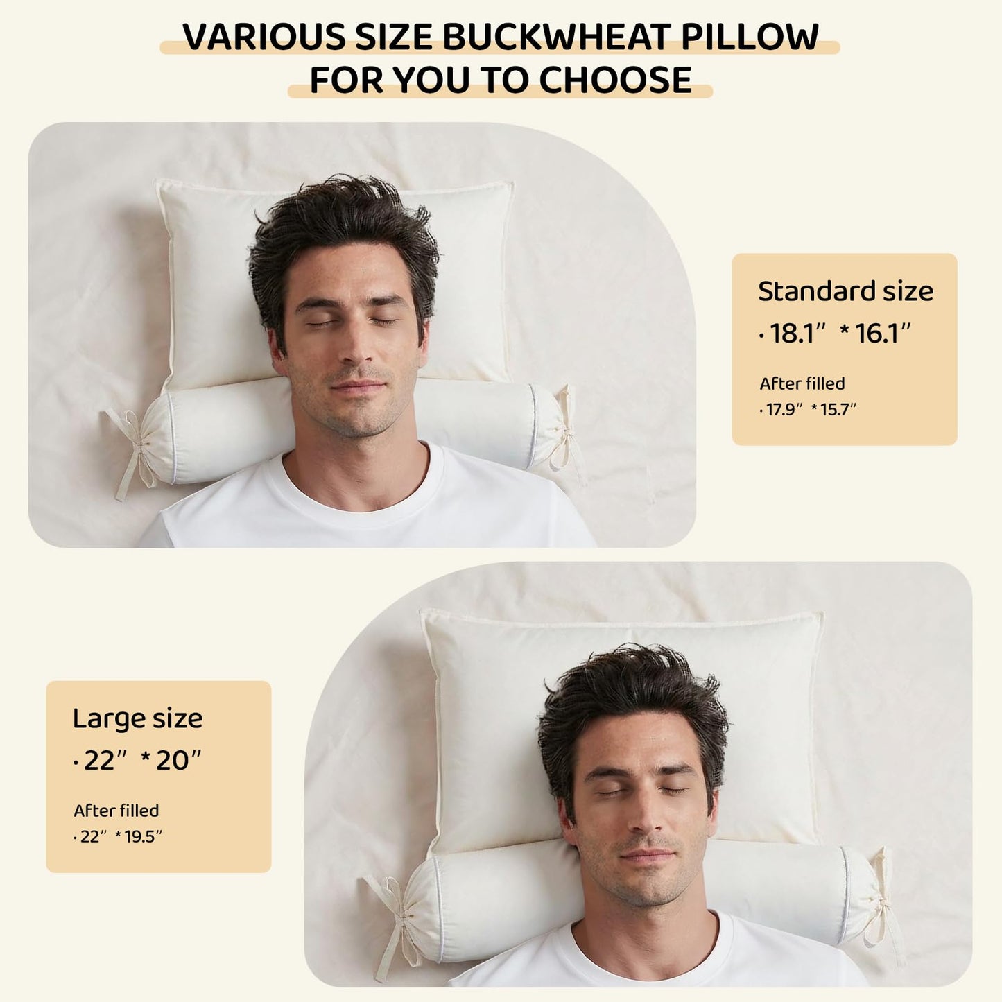 LOFE Buckwheat Pillow - 3 Point Support Buckwheat Hull Pillow for Less Pain, 2IN1 Tartary Buckwheat Neck Roll Pillow for Best Support, Adjustable Cervical Neck Pillow with Organic Cotton Pillowcase