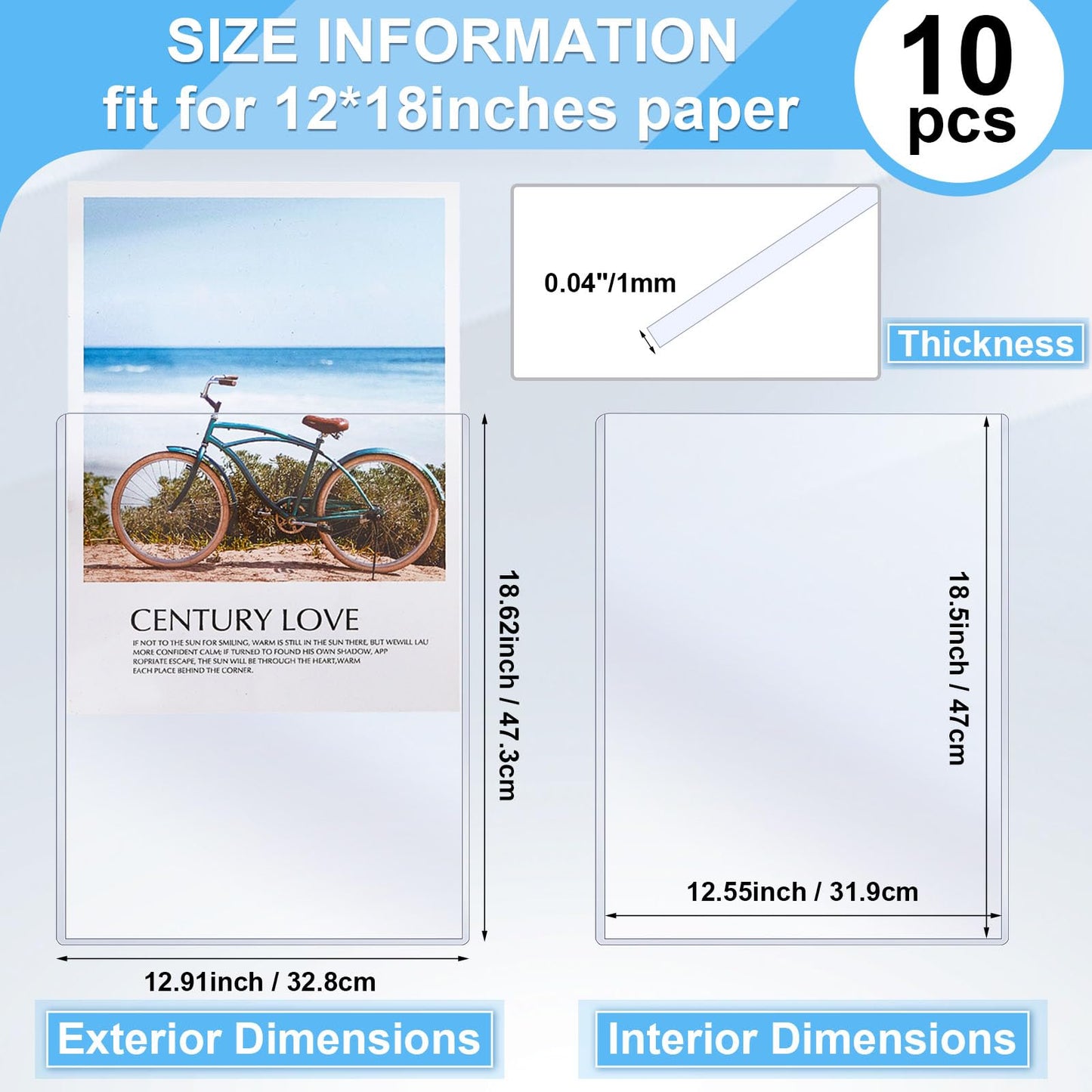 Ireer 10 Pcs 12 x 18'' Clear Semi-Rigid Plastic Sheet Hard Print Protectors Heavy Duty Magazine Cover Poster Sleeves Hard Plastic Document Holder Paper Page Protector for Lithographs Photo Poster