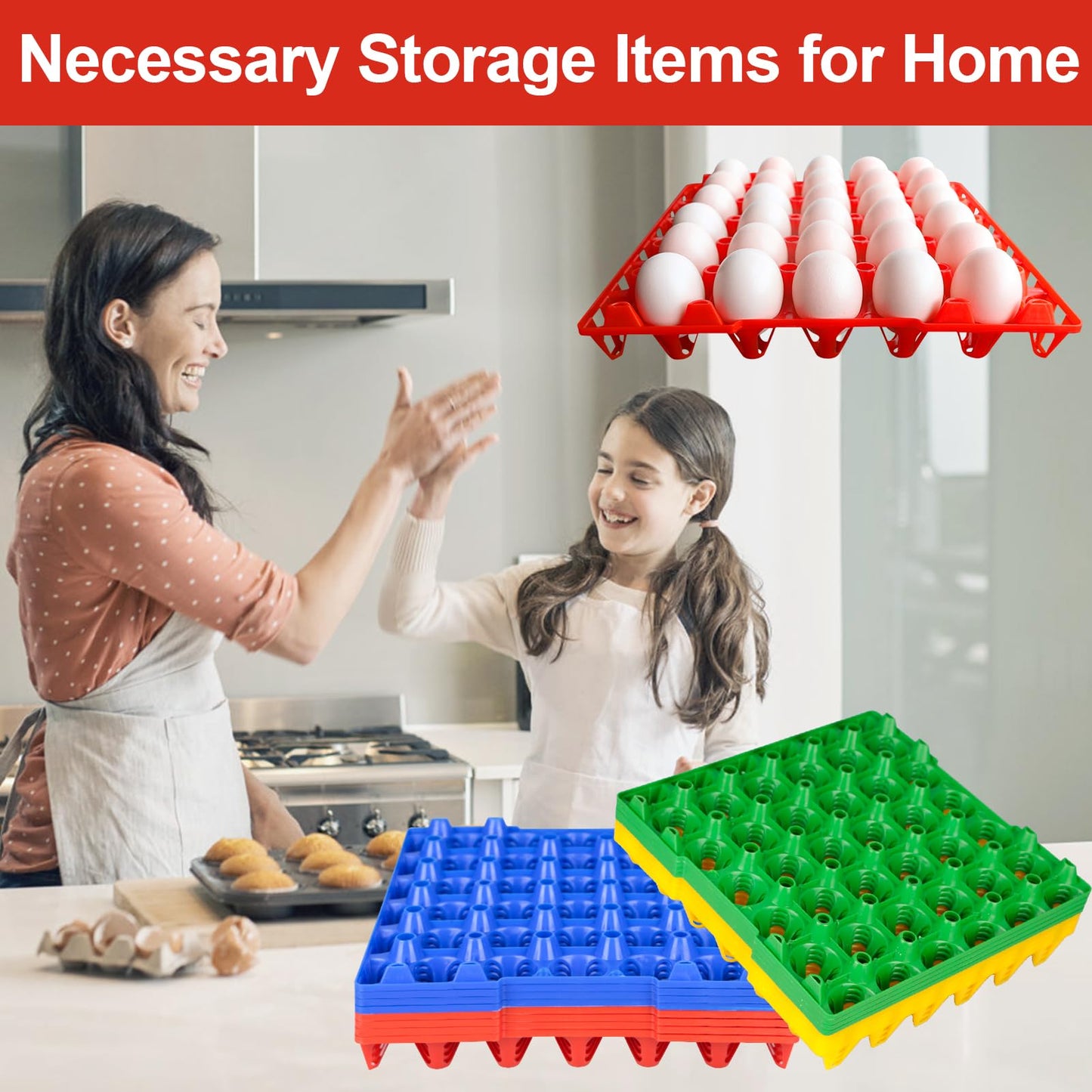 DETODDA 16 Pack Plastic Egg Tray Egg Crates, 30 Egg Flats Stackable, Reusable Egg Storage Trays for Chicken Coop & Farm, Large Plastic Egg Holder for Collecting, Storing & Transporting Eggs