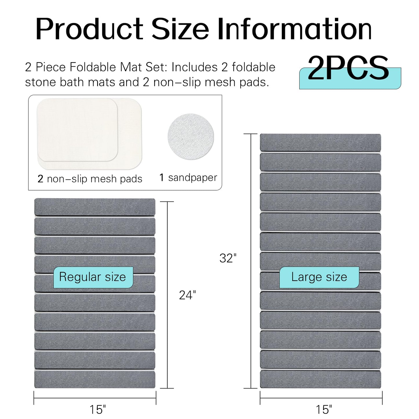 Cuckan 2 Pack Foldable Stone Bath Mats for Bathroom Super Absorbent Diatomaceous Earth Bath Mat Quick Dry Bath Rug Drying Mats with Non Slip Shower Rug Tub Shower Mat